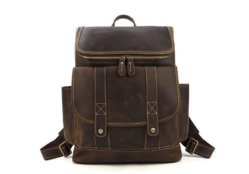 Buffalo Brown Genuine Leather Work Backpack for Men & Women - Durable Laptop Rucksack with USB Charging Port - Perfect for Office, Travel & College Commute
