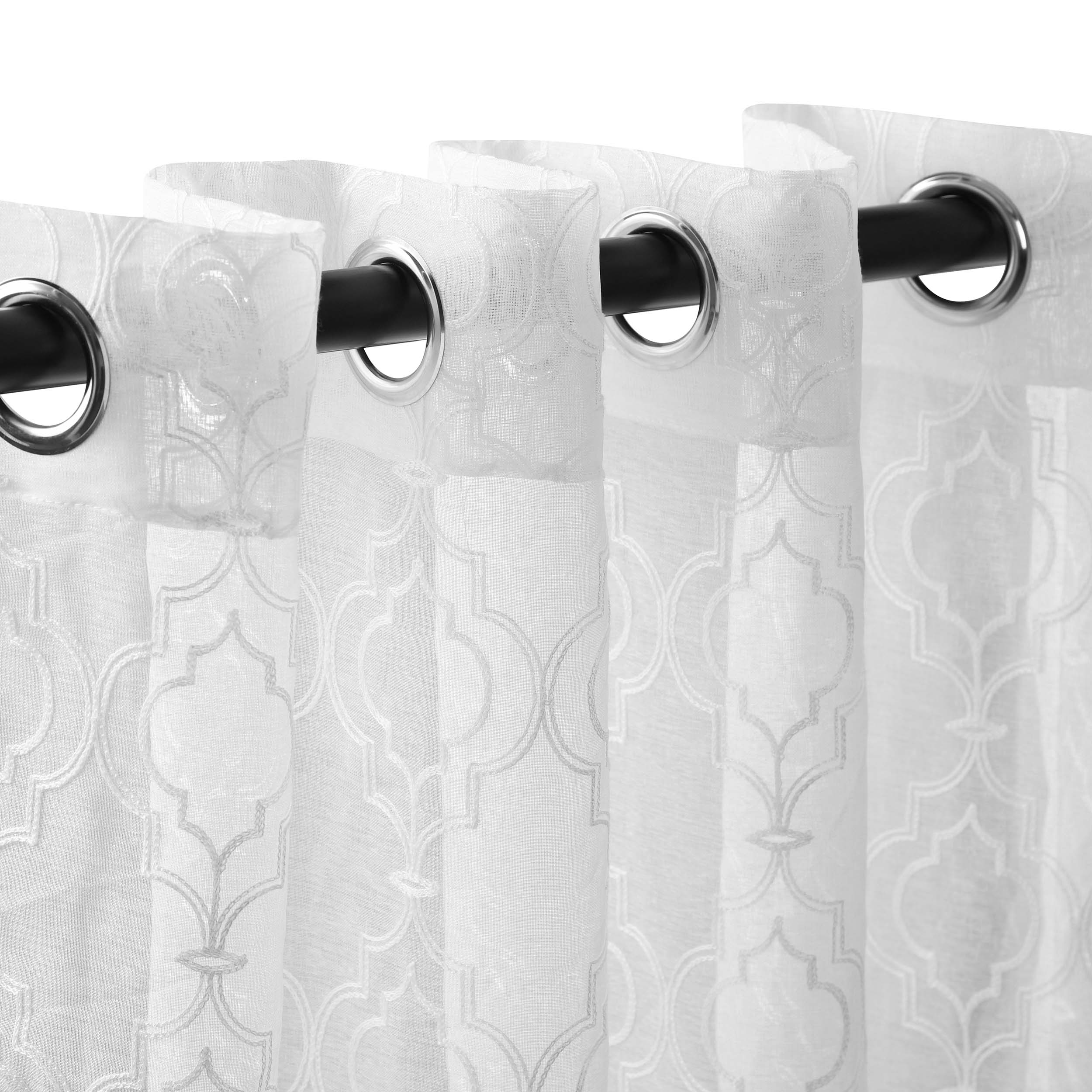 Embroidered Imperial Trellis Sheer Grommet Curtain Panel Set - Elegant Window Treatment for Living Room & Bedroom - Light Filtering & Privacy