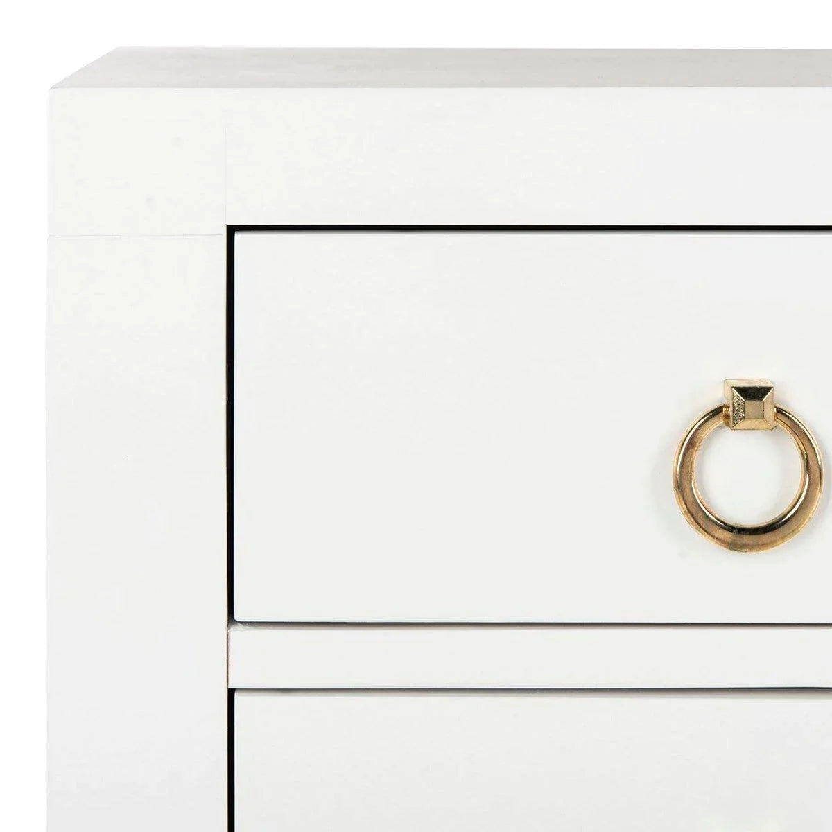 Asian Style White 3-Drawer Side Table with Gold Hardware - Modern Nightstand for Bedroom, Living Room, or Office