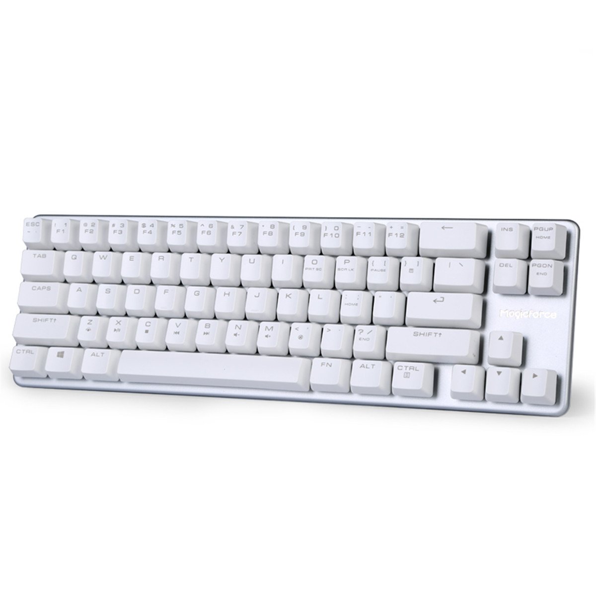 Qisan Magicforce 68-Key Mini Mechanical Gaming Keyboard with Brown Switches - Wired Compact 60% Design in White - Perfect for Esports, Typing & Office Work