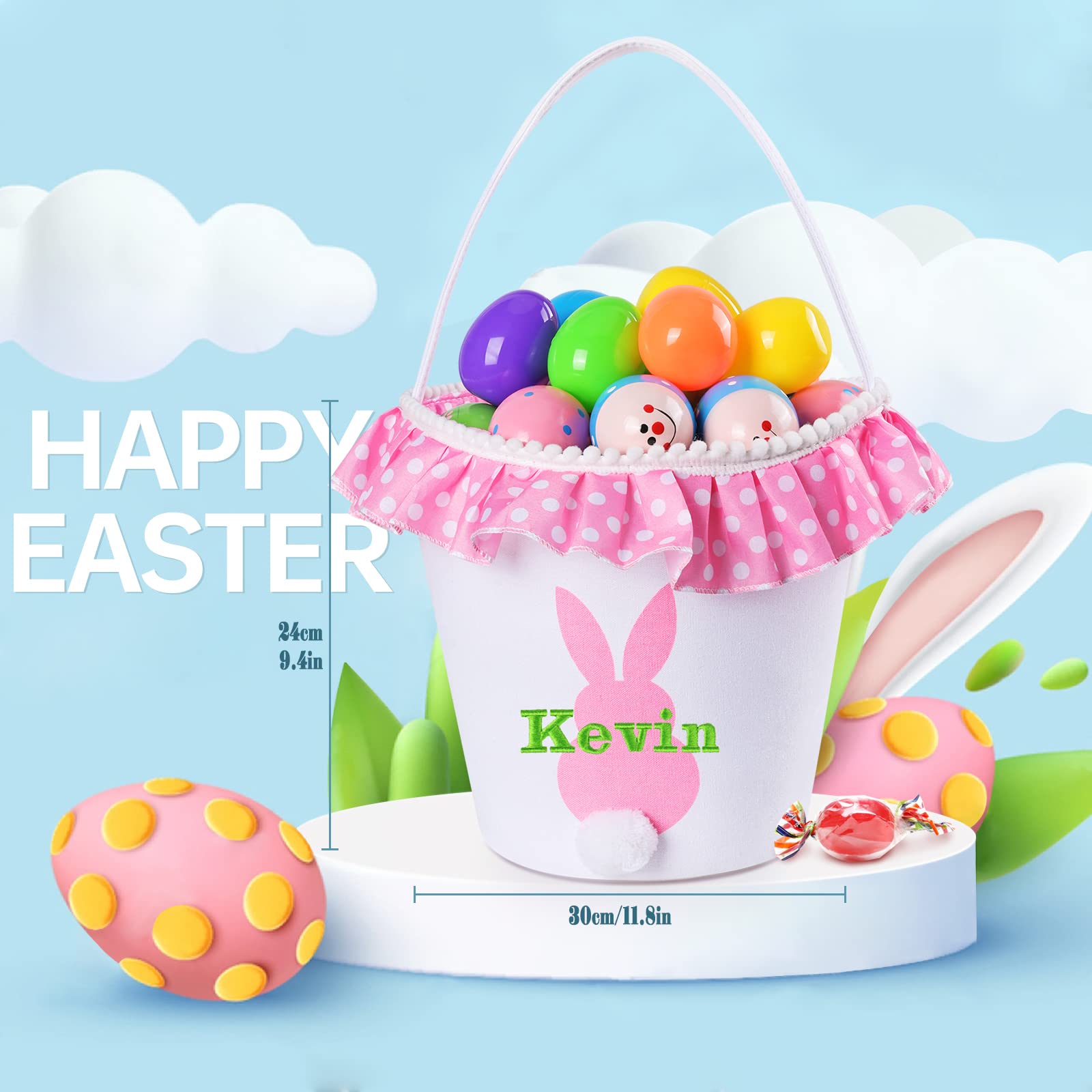 Jocidea Personalized Easter Basket for Kids - Customized Pink Easter Basket Bucket with Toys, Perfect for Easter Basket Stuffers & Toddler Gifts | Great for Easter Egg Hunts, Party Favors & Holiday Decorations