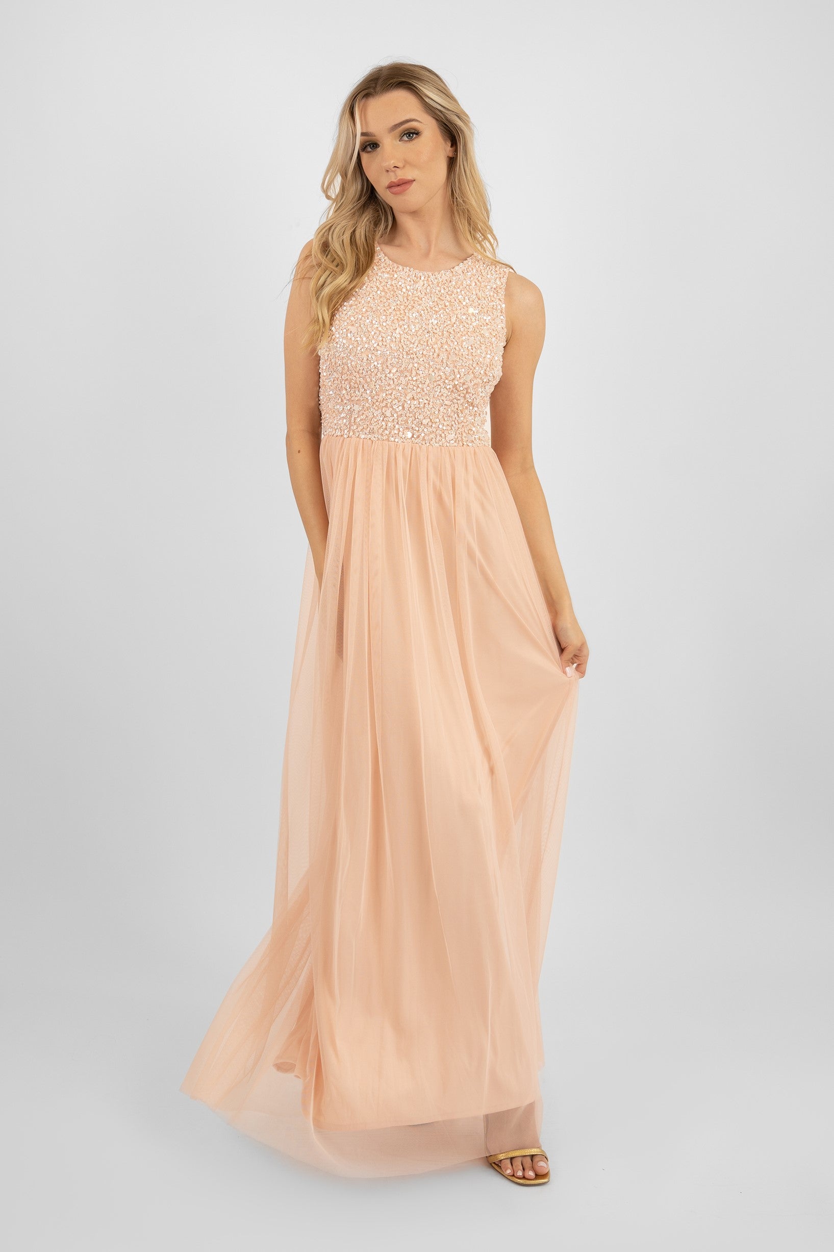 Picasso Blush Pink Embellished Bridesmaid Maxi Dress - Elegant Formal Gown for Weddings, Prom & Special Occasions | Plus Size & Regular Sizes Available