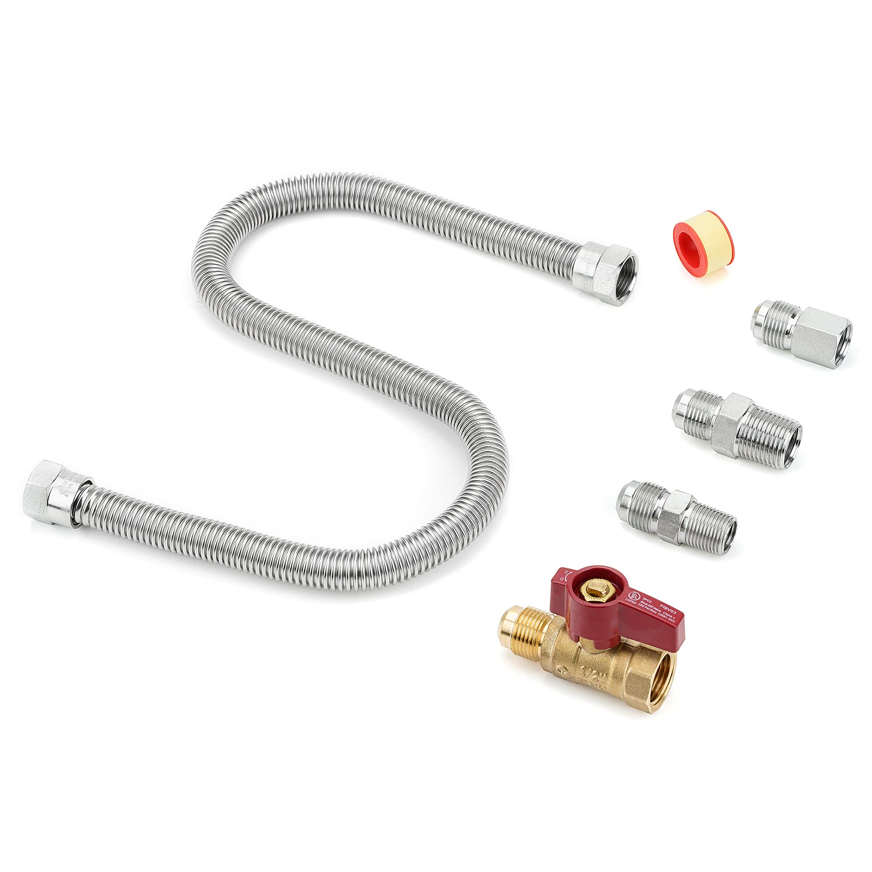 Stanbroil Complete Gas Appliance Hook Up Kit - Brass Gas Ball Valve & Flexible Gas Connector with Fittings for Garage Heaters, Gas Stoves, Wall Heaters, Fireplaces & Dryers | Perfect for Home, Workshop & RV Use