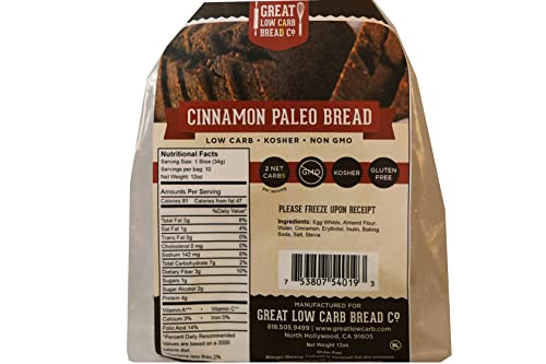 Low Carb Cinnamon Paleo Bread - 12 oz Loaf | Keto Friendly, Gluten Free, Non-GMO | Perfect for Breakfast, Snacks & Keto Diet