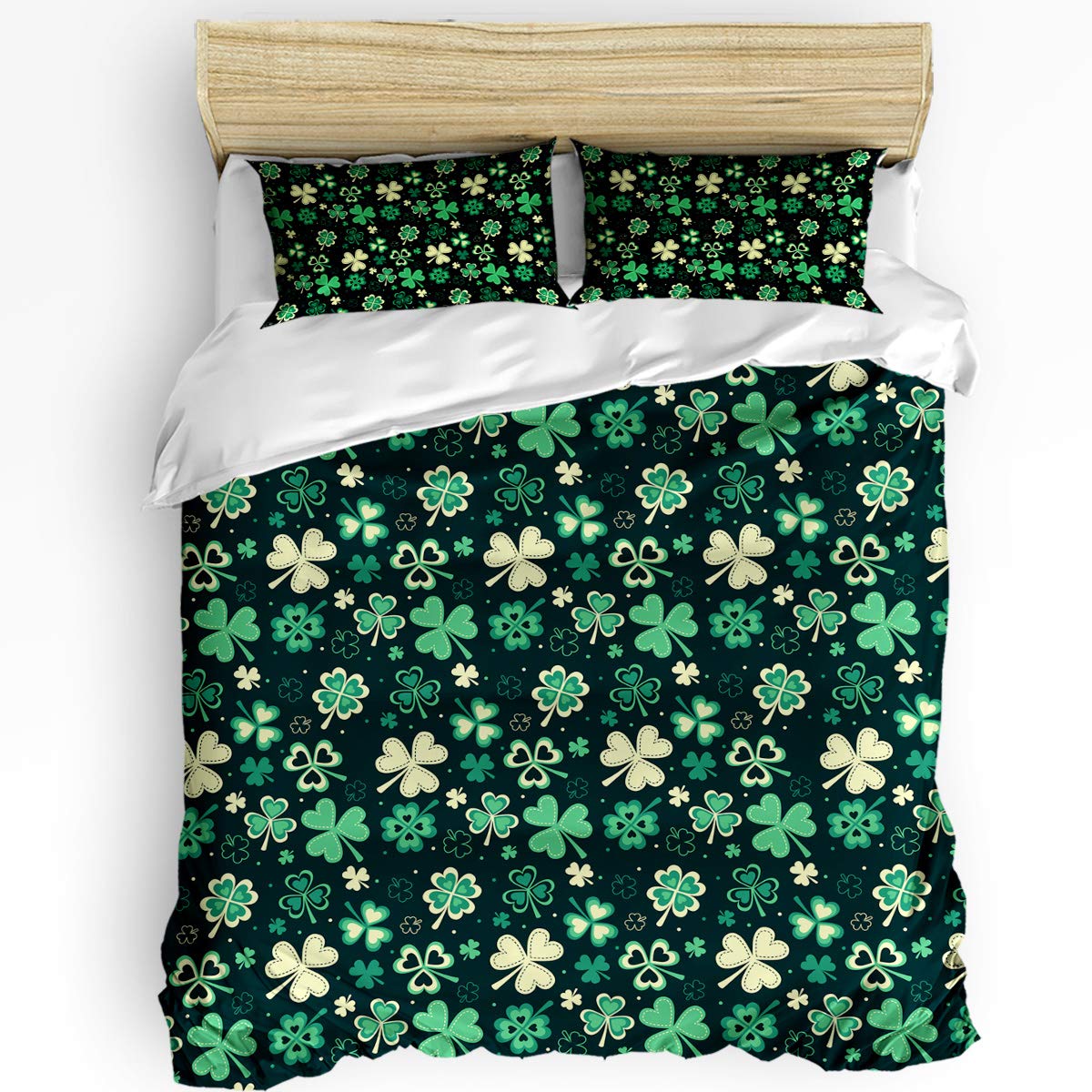 3-Piece St. Patrick's Day Shamrock Ombre Duvet Cover Set for King Size Bed - Includes Duvet Cover with Zipper Closure & Corner Ties + 2 Pillow Shams | Breathable Bedding Set for Holiday Decor, Irish-Themed Bedroom, or Gift Giving