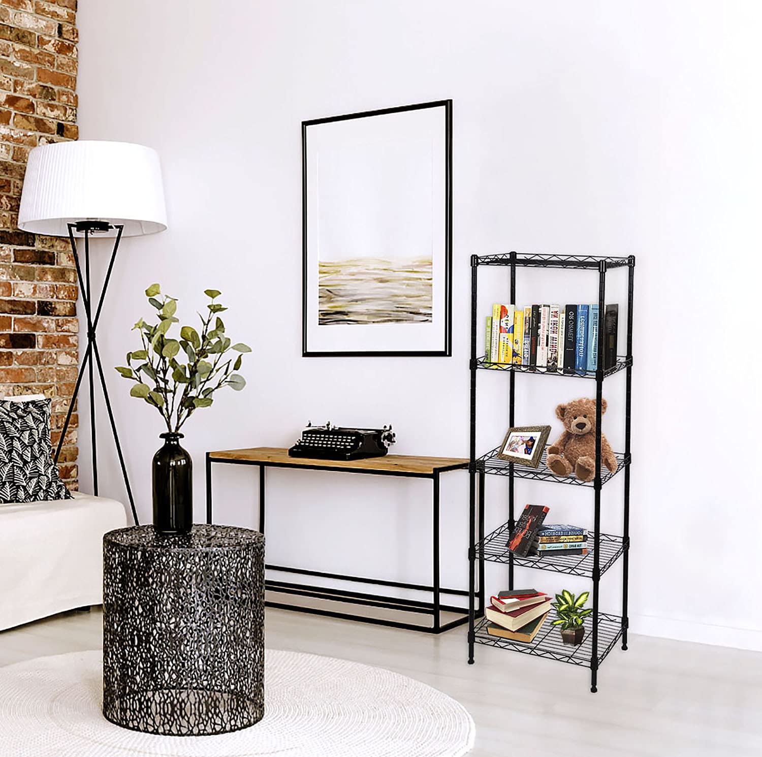 5-Tier Adjustable Metal Wire Shelving Unit - Heavy Duty Storage Rack for Laundry Room, Bathroom, Kitchen, Pantry & Closet Organization (Black, 16.6