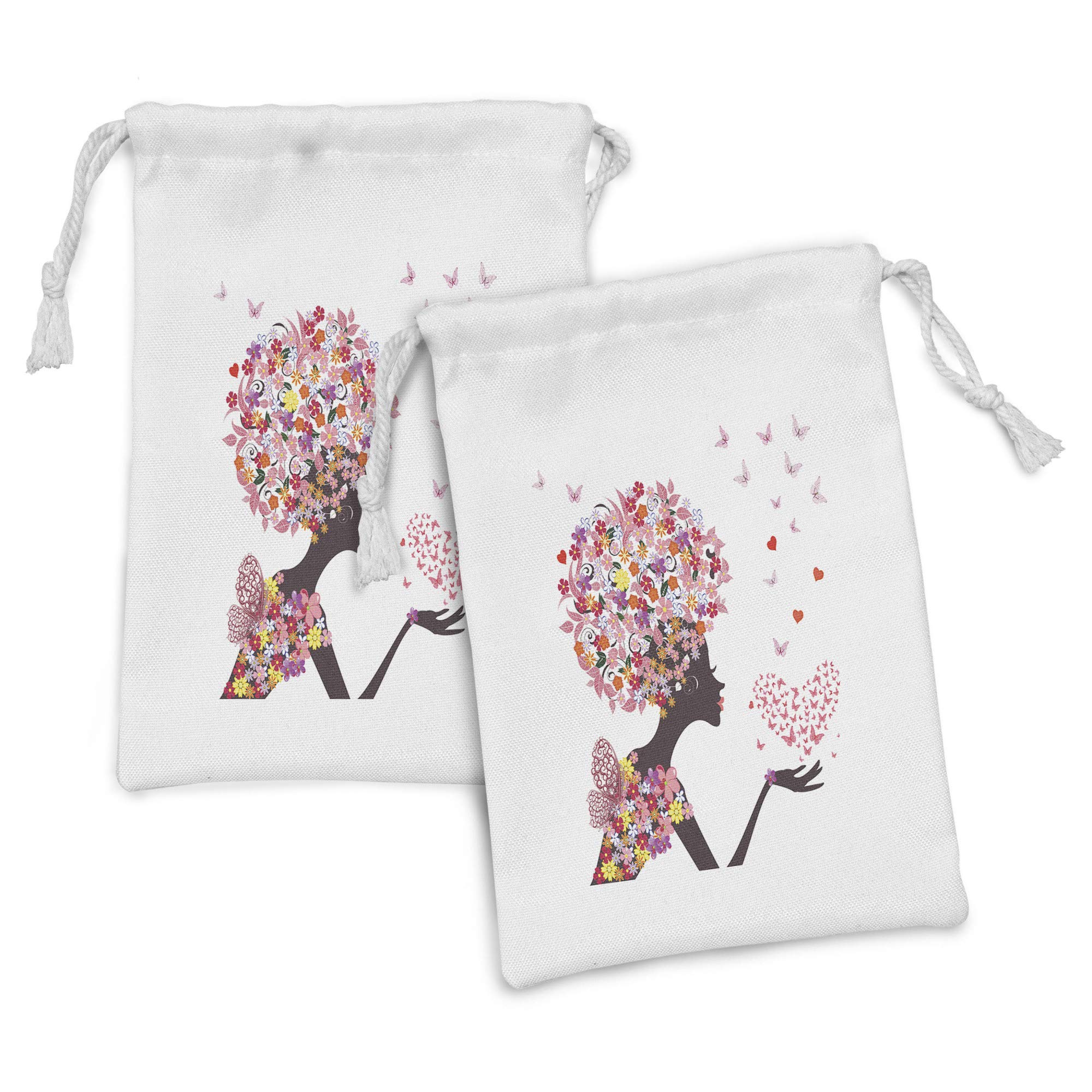 Ambesonne 2-Pack Butterfly Print Fabric Pouches - Small Drawstring Bags for Toiletries, Masks & Gifts (9