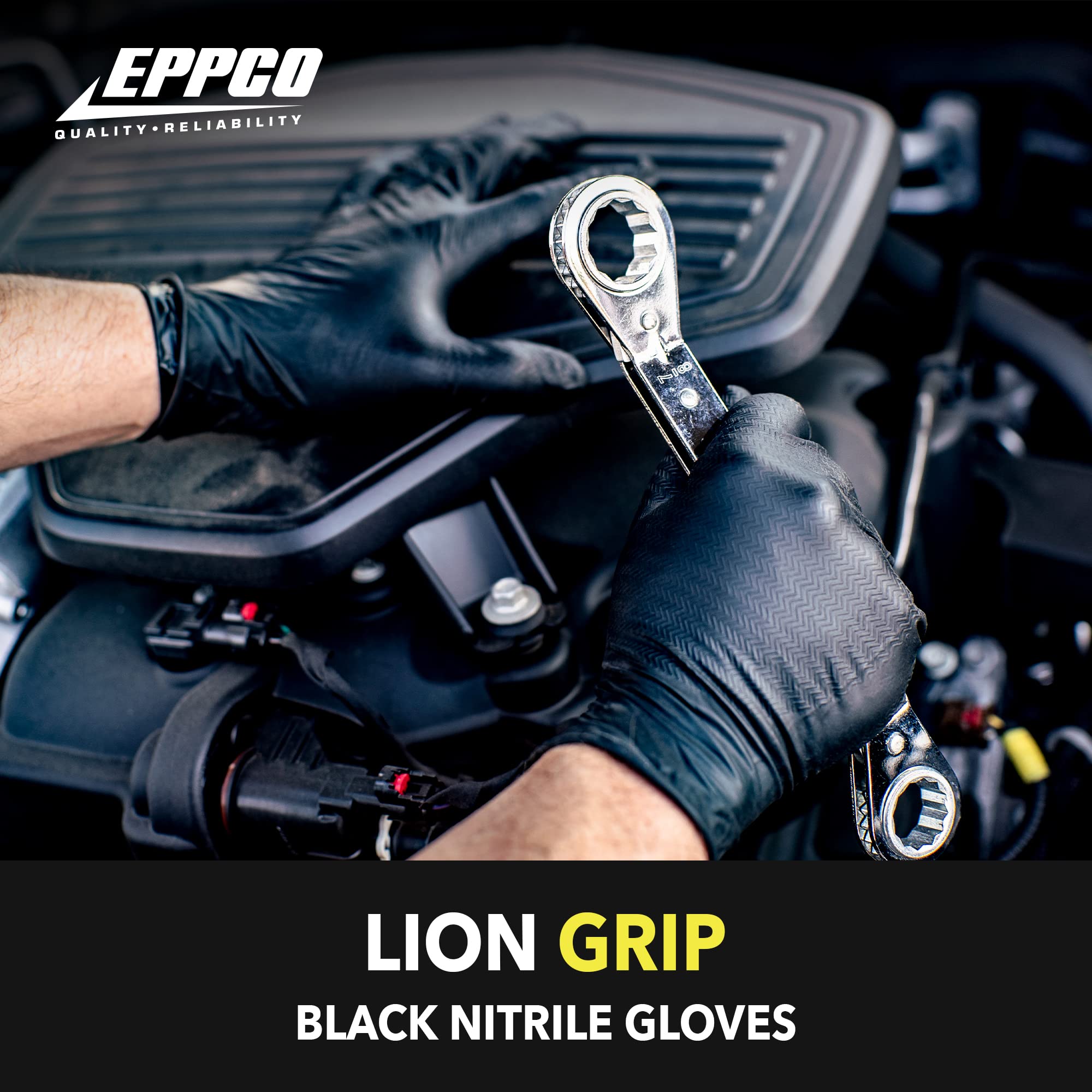 EPPCO LionGrip 7-Mil Black Nitrile Gloves - Disposable, Powder-Free, Latex-Free, Textured for Superior Grip - Ideal for Medical, Laboratory, Food Service, and Cleaning Use