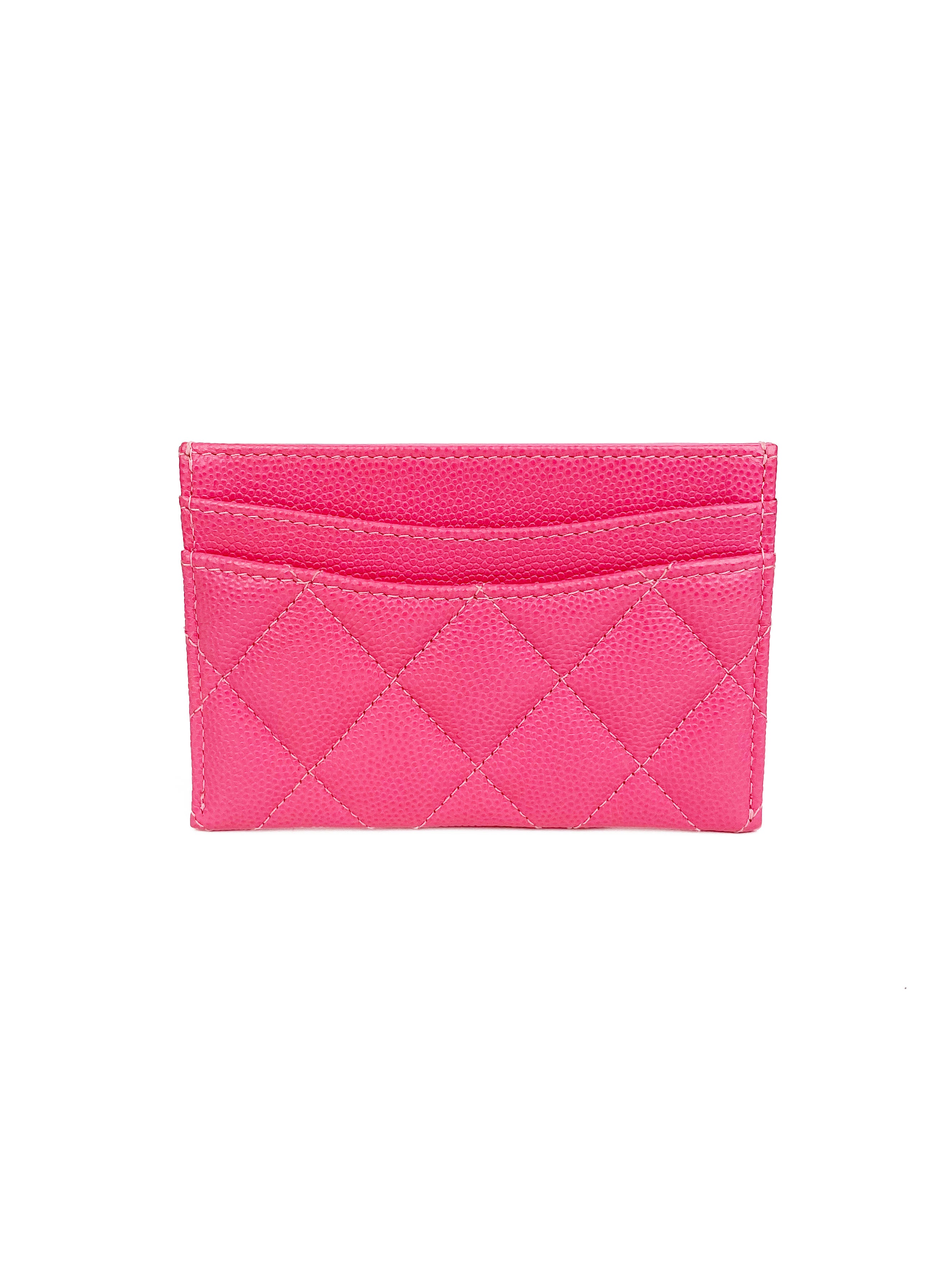 Chanel Pink Caviar Leather Card Holder - Luxury Compact Wallet for Credit Cards & ID - Perfect for Everyday Use, Travel, and Gifts