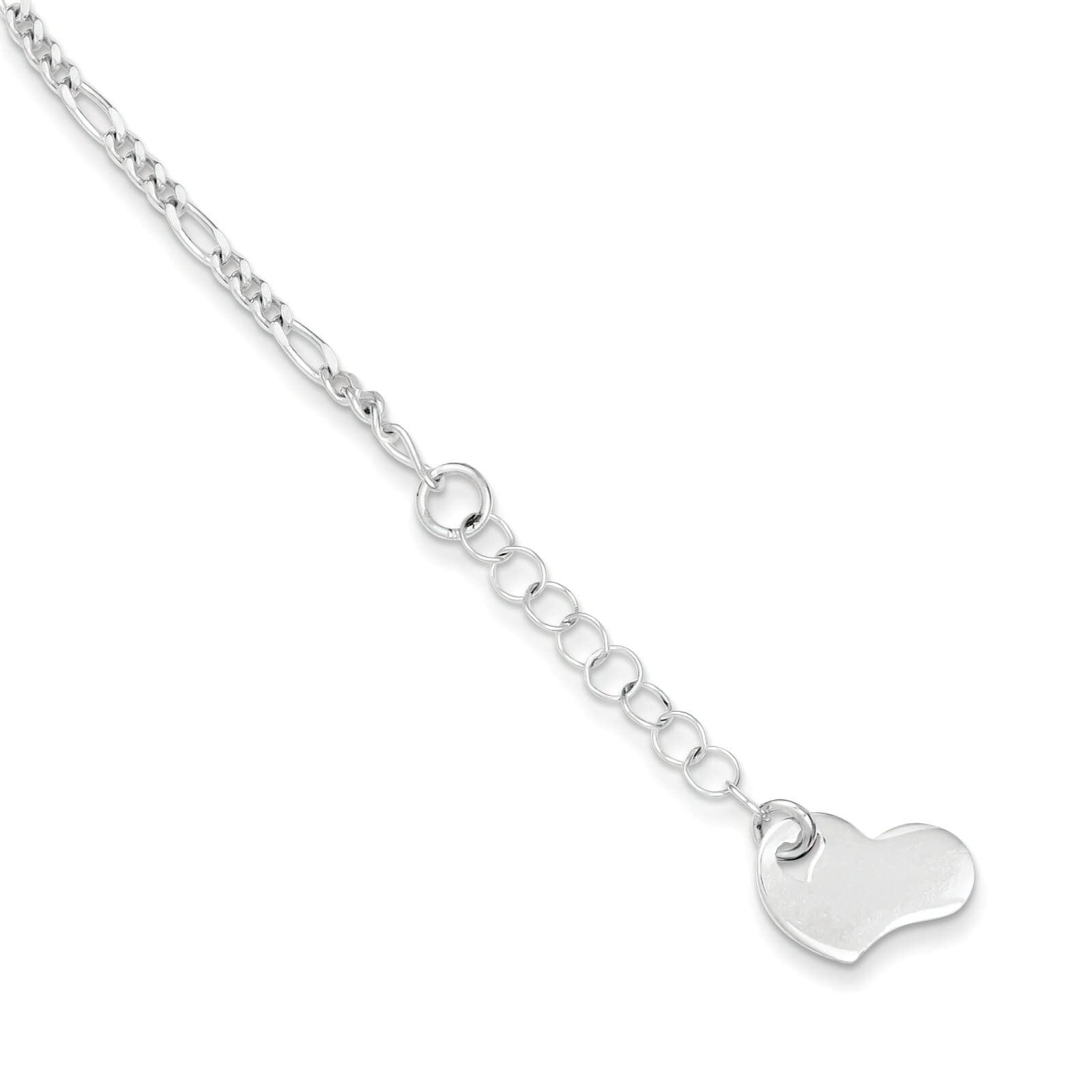 FindingKing Sterling Silver Heart Anklet - 9