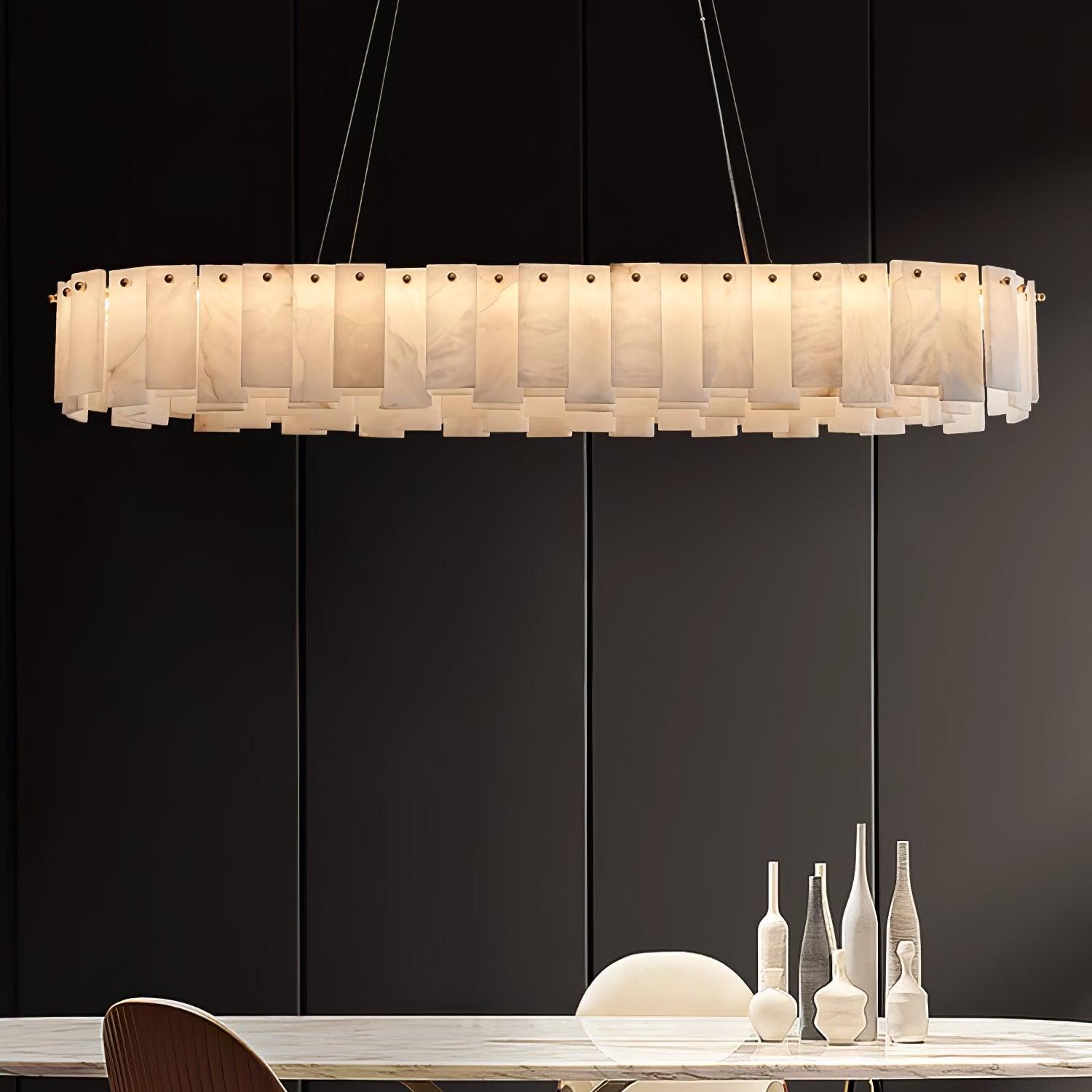 Celestial Alabaster Round Chandelier - Modern Crystal Ceiling Light Fixture for Dining Room, Bedroom & Living Room | Elegant Home Decor Lighting