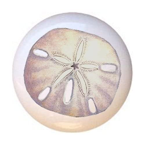 Ceramic Seashell Cabinet Knobs - Sand Dollar Design #001 - Decorative Glossy Drawer Pulls for Kitchen, Bathroom & Dresser - Vintage Coastal Home Decor