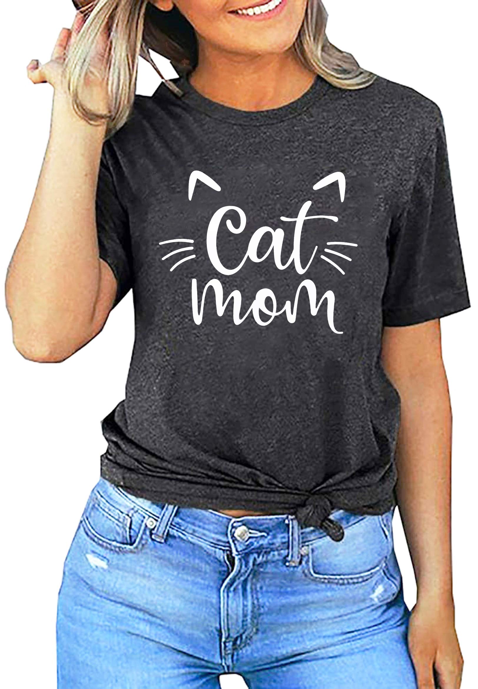 Funny Cat Mom T-Shirts for Women - Cute Cat Mama Graphic Tees - Perfect Pet Lover Gifts for Cat Owners - Ideal for Casual Wear, Cat Cafes & Pajama Parties