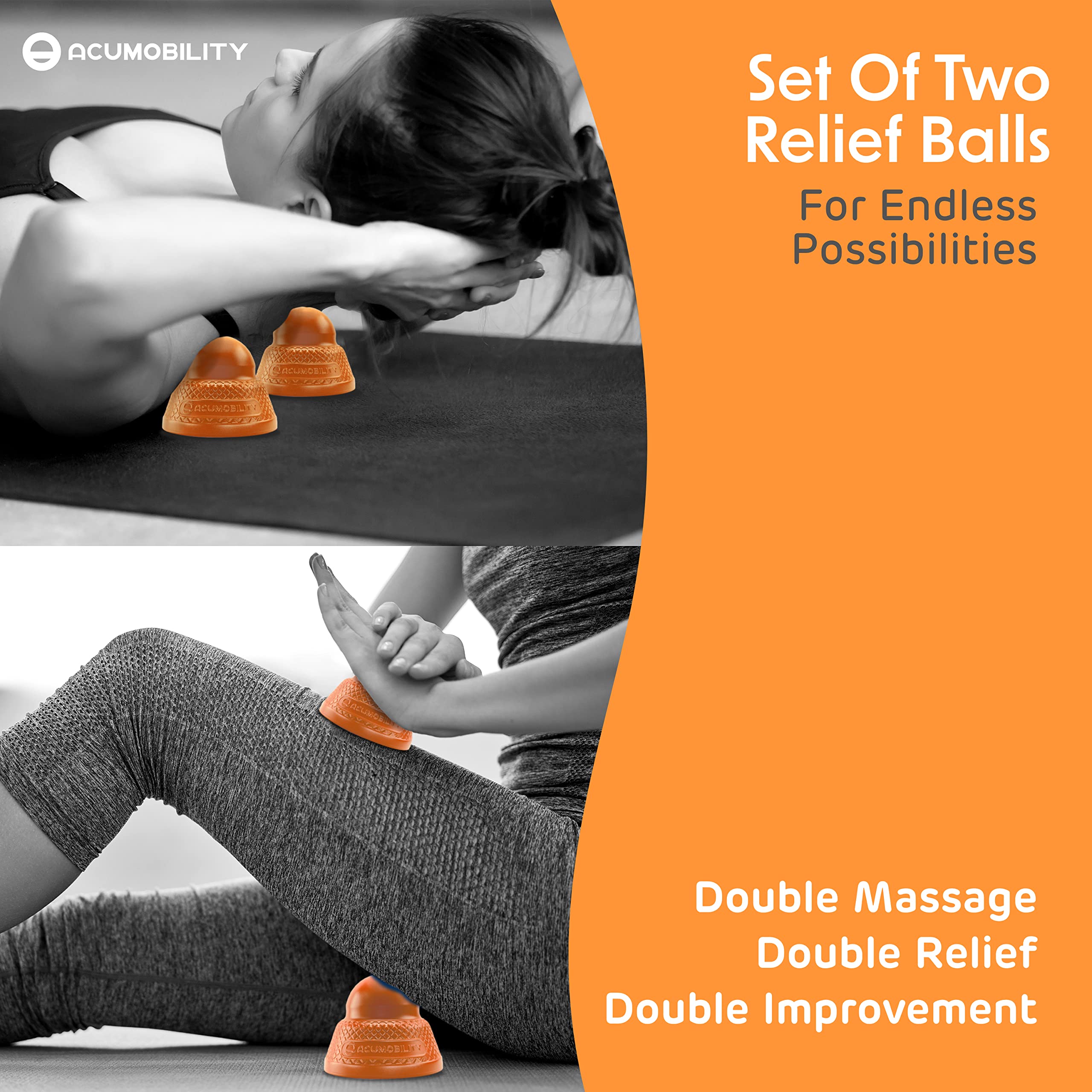 Acumobility Massage Ball Roller 2 Pack - Trigger Point Therapy Ball for Foot, Back & Muscle Pain Relief - Physical Therapy & Deep Tissue Massage Tool - Perfect for Home, Gym & Office Use