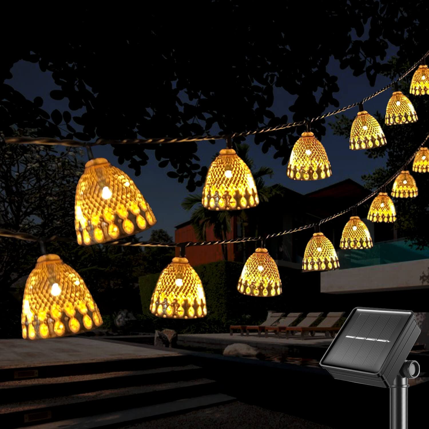 SEMILITS 20LED Solar String Lights - Waterproof Outdoor Solar Lanterns with Golden Bells for Garden, Patio, Christmas Decor | Perfect for Backyard Parties, Wedding Decorations & Holiday Lighting