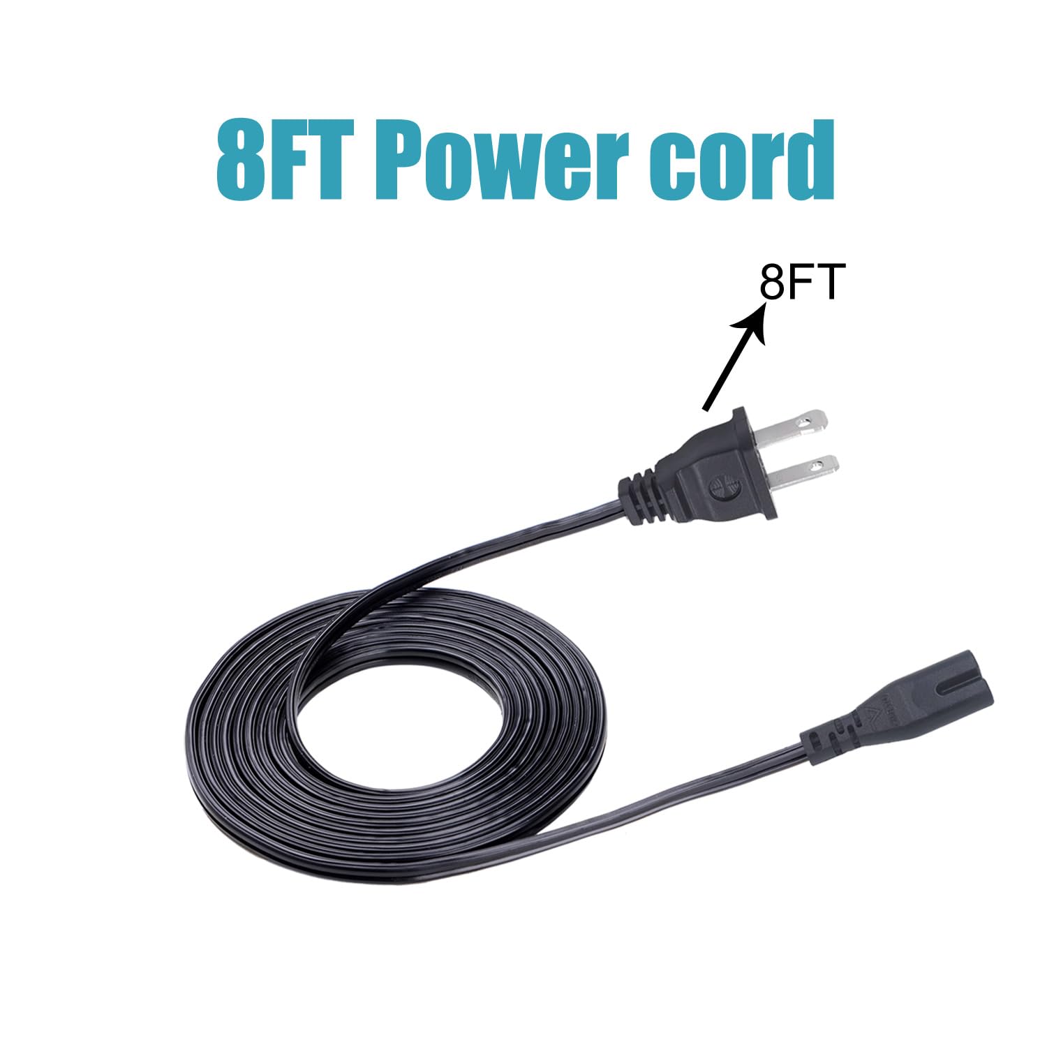 8ft Replacement Power Cord for HP Envy Pro 6455 6458 6475 6420 6452 All-in-One Printer - 2 Prong AC Power Cable - Perfect for Home Office Printing Setup