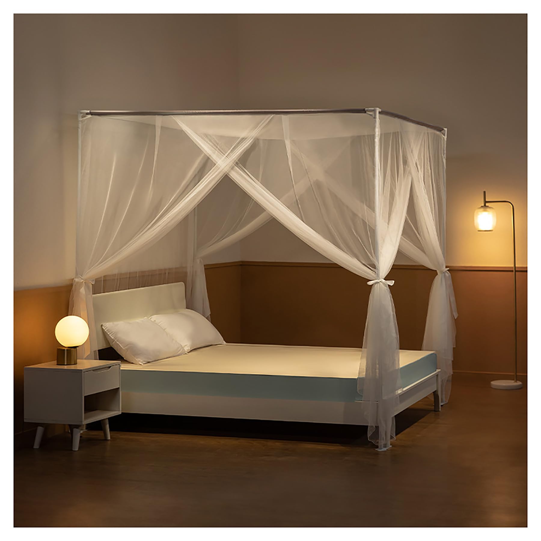 Mosquito Net Canopy Bed Curtains for 4-Poster Beds - Elegant Princess Style Bed Netting with 4 Corners, King Size - Perfect for Bedroom Decoration & Outdoor Camping Protection
