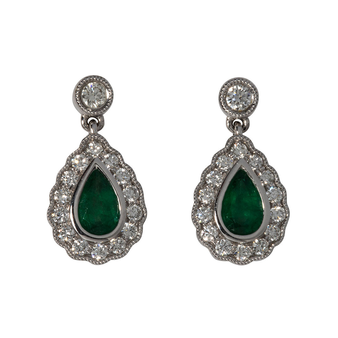 18K White Gold Pear Emerald & Diamond Drop Earrings for Women - Elegant Dangle Earrings for Weddings, Parties & Special Occasions
