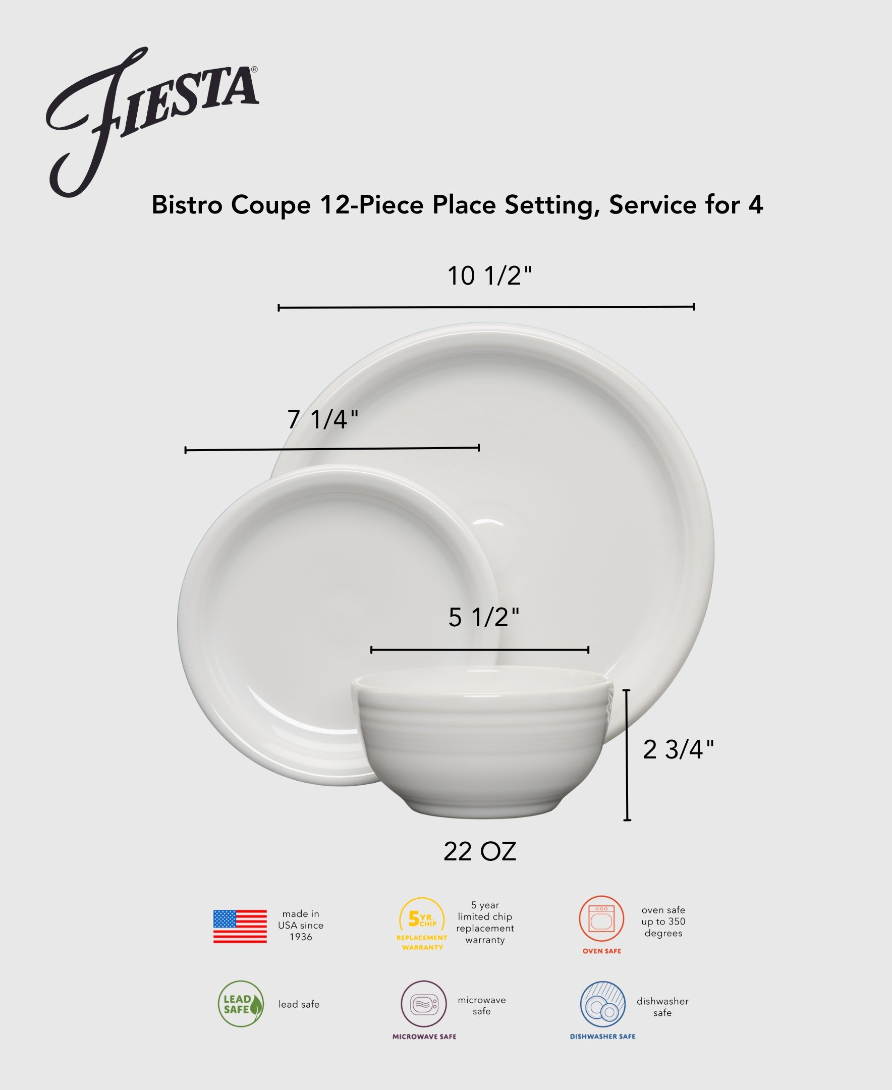 Sunset Horizon Bistro Coupe 12-Piece Dinnerware Set - Service for 4 - Elegant Tableware for Casual Dining, Entertaining & Everyday Use