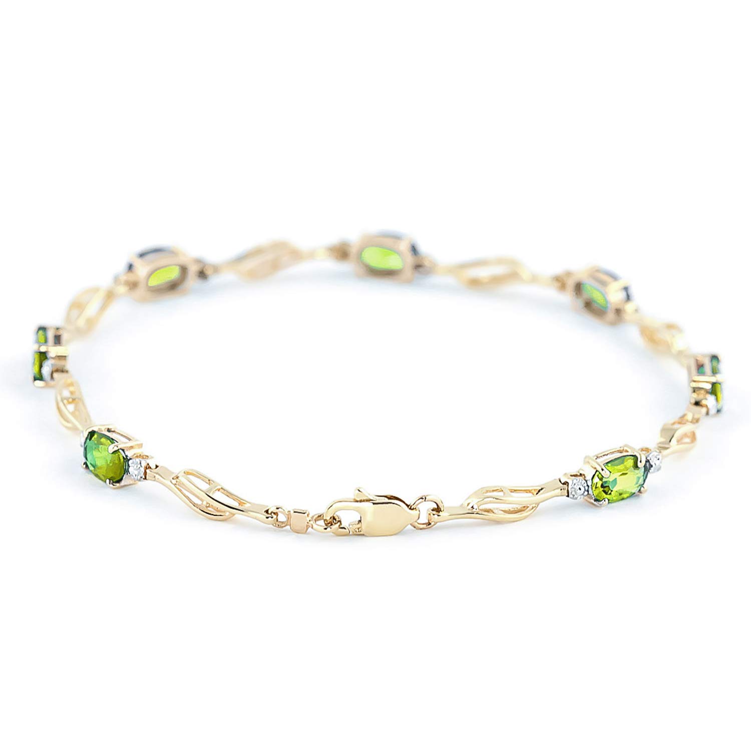 14K Solid Gold Tennis Bracelet with 3.39 Carat Peridot & Diamonds | Elegant Jewelry for Women | Perfect for Weddings, Parties & Special Occasions