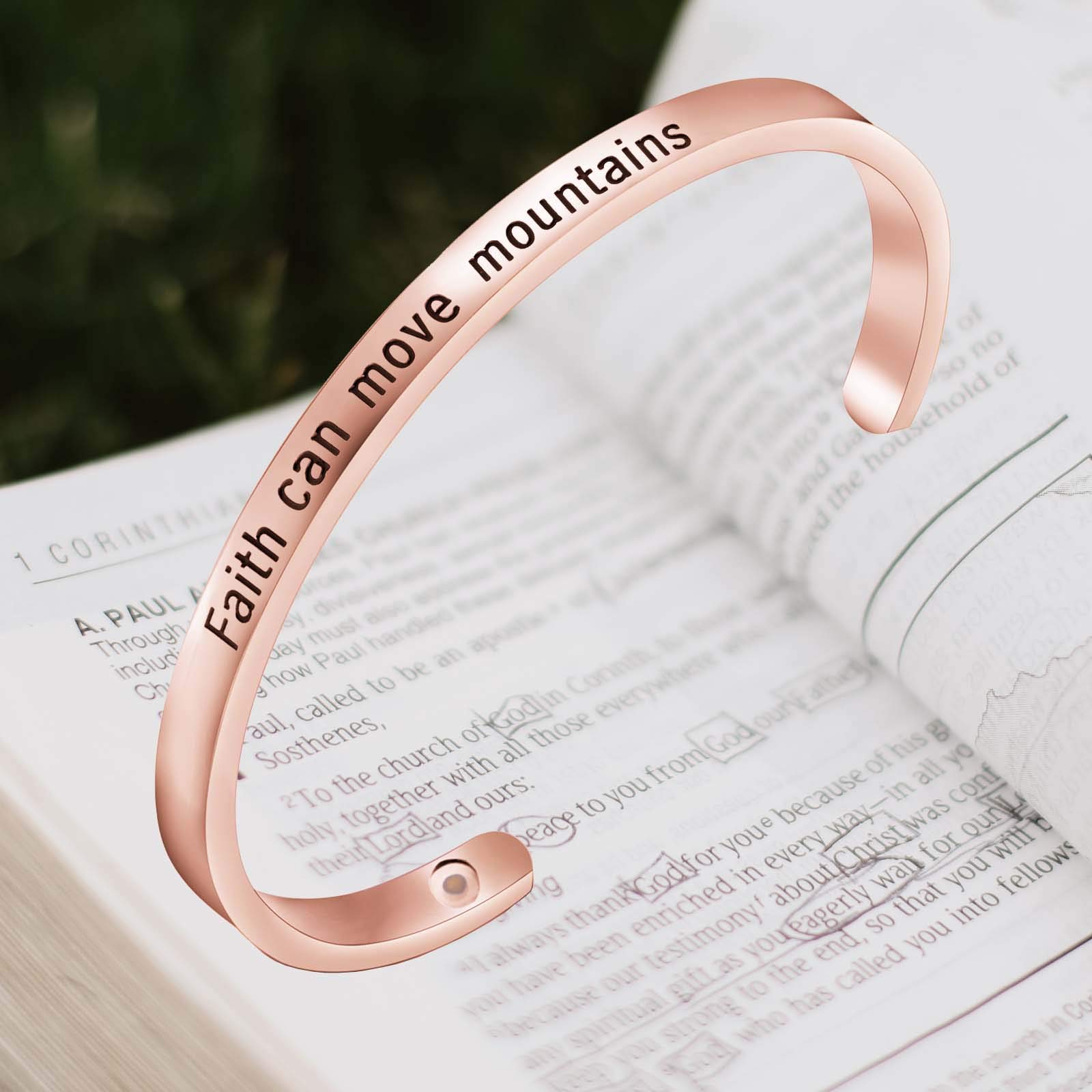 Mustard Seed Faith Bracelet - Inspirational Christian Jewelry Gift for Women & Teen Girls - Faith Moves Mountains Cuff Bracelet - Perfect for Church, Bible Study & Daily Encouragement