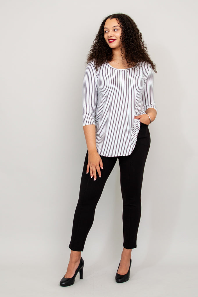 Jazz 3/4 Sleeve Top for Women - White & Black Small Stripe Bamboo Viscose Blouse - Breathable & Comfortable Summer Tops - Perfect for Casual Wear, Office Outfits & Date Nights