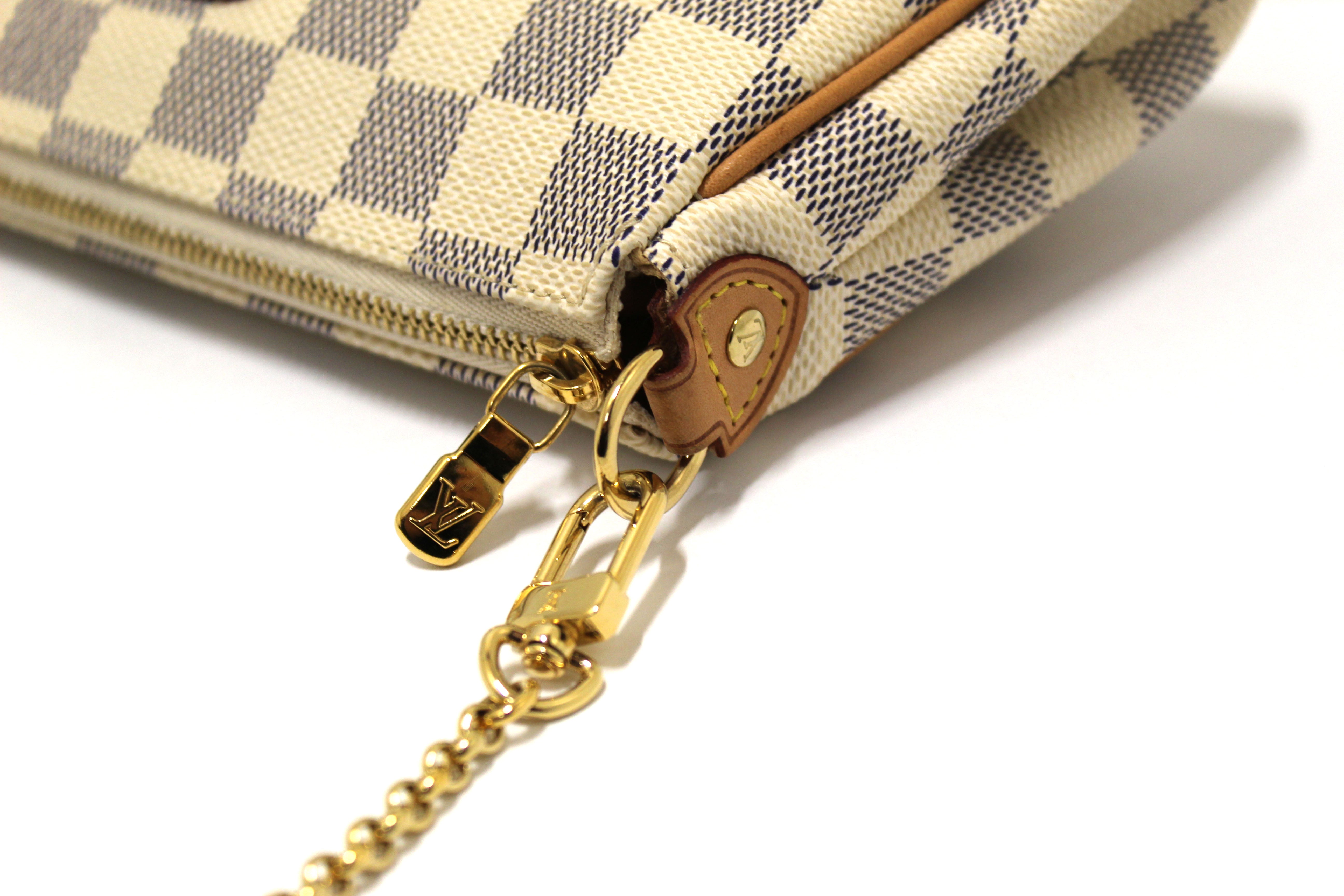 Authentic Louis Vuitton Damier Azur Canvas Eva Clutch Messenger Bag for Women - Luxury Crossbody Purse for Travel, Work & Evening Events