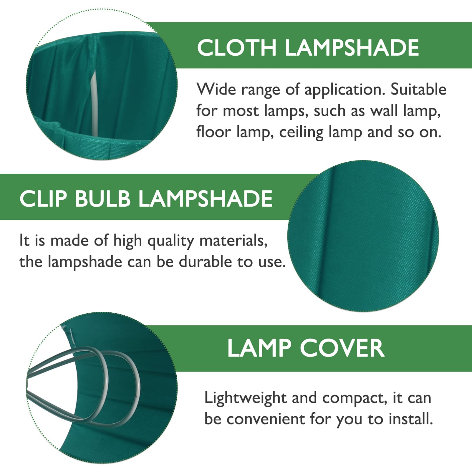 White Clip-On Barrel Lamp Shade - Dark Green Cloth Replacement Lamp Cover for Table Lamps | Perfect for Living Room, Bedroom & Office Lighting Decor