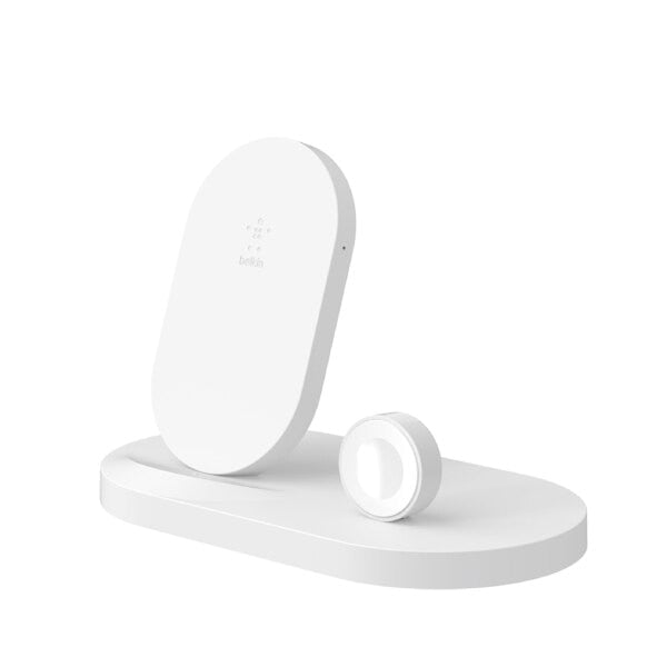Belkin 3-in-1 Wireless Charging Station for iPhone, Apple Watch & AirPods - Fast Charging Pad for Bedroom, Office & Travel - White