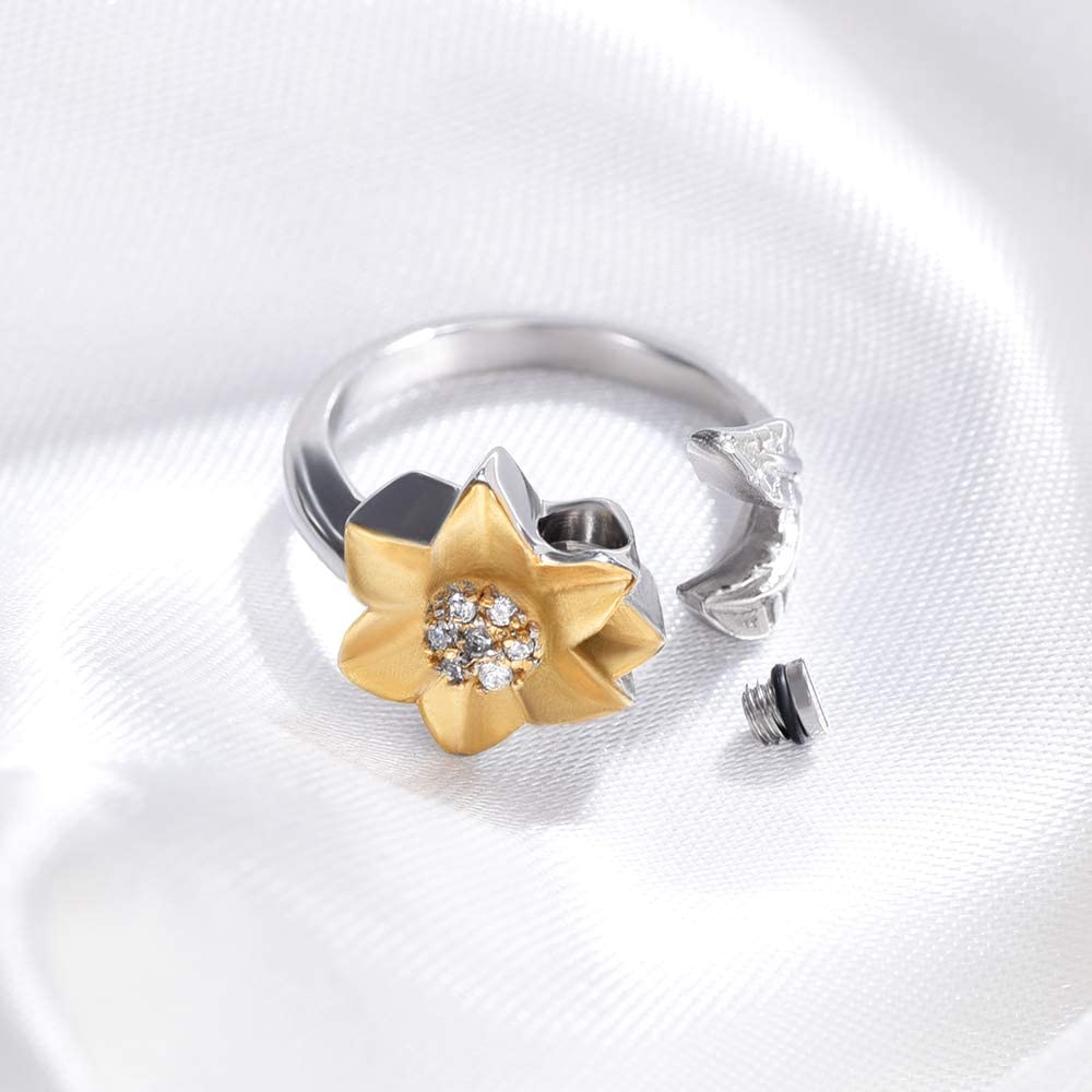 **Cremation Jewelry for Ashes - Memorial Urn Necklace, Ring & Bracelet Set - Daisy & Sunflower Design - Keepsake Funeral Jewelry for Loved Ones - Perfect for Remembrance & Special Occasions**