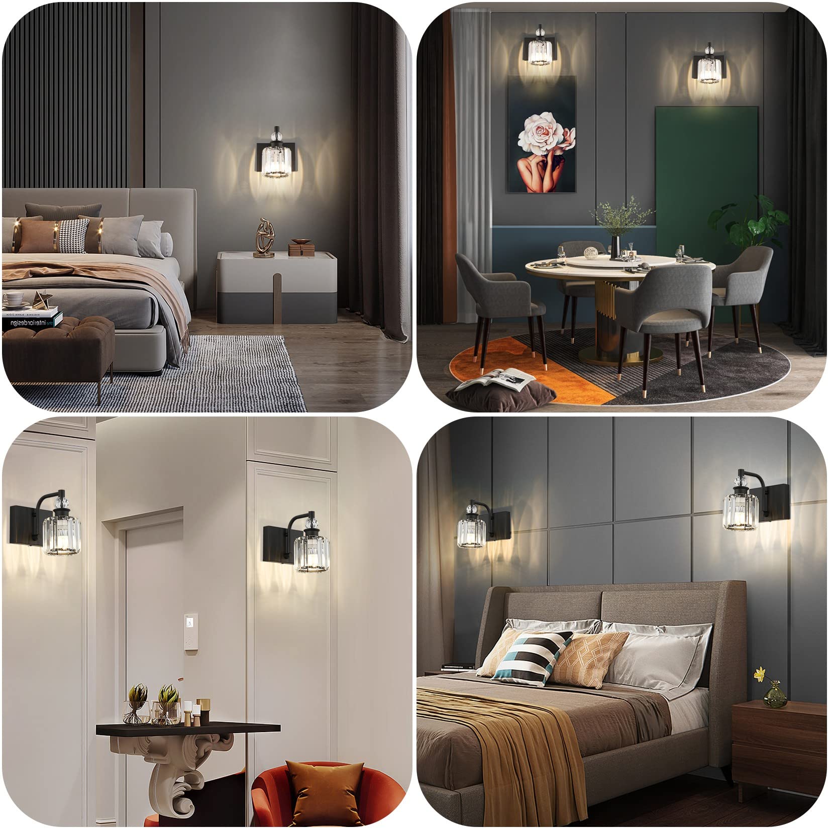 Ralbay Crystal Black Wall Sconce - 1 Light Modern Bathroom Vanity Lighting Fixture with Elegant Crystal Accents for Bathroom, Bedroom, or Hallway Decor