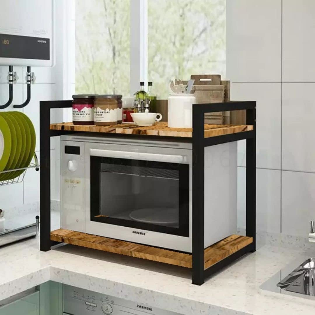 Ventuos 2-Tier Metal Microwave Oven Stand - Sturdy Kitchen Countertop Organizer, Space-Saving Oven Rack & Home Office Printer Stand (Black) - Perfect for Small Kitchens, Dorm Rooms & Workspaces