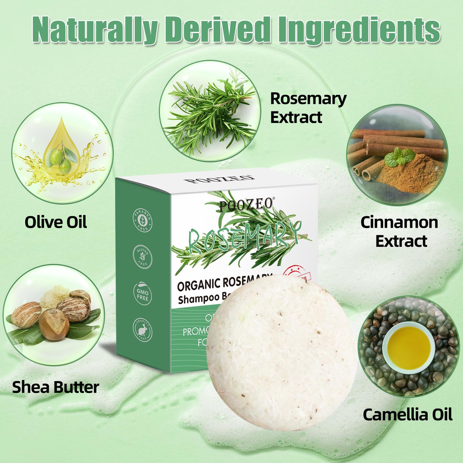 2 Pack Organic Rosemary Shampoo Bar for Hair Growth & Scalp Care - Deep Cleansing Solid Shampoo for Oily Hair & Hair Loss Prevention - Refreshing Hydrating Vegan Shampoo Soap - Perfect Mother's Day Gift for Women & Natural Hair Care Lovers (Great for Travel, Gym & Eco-Friendly Bath Routine)