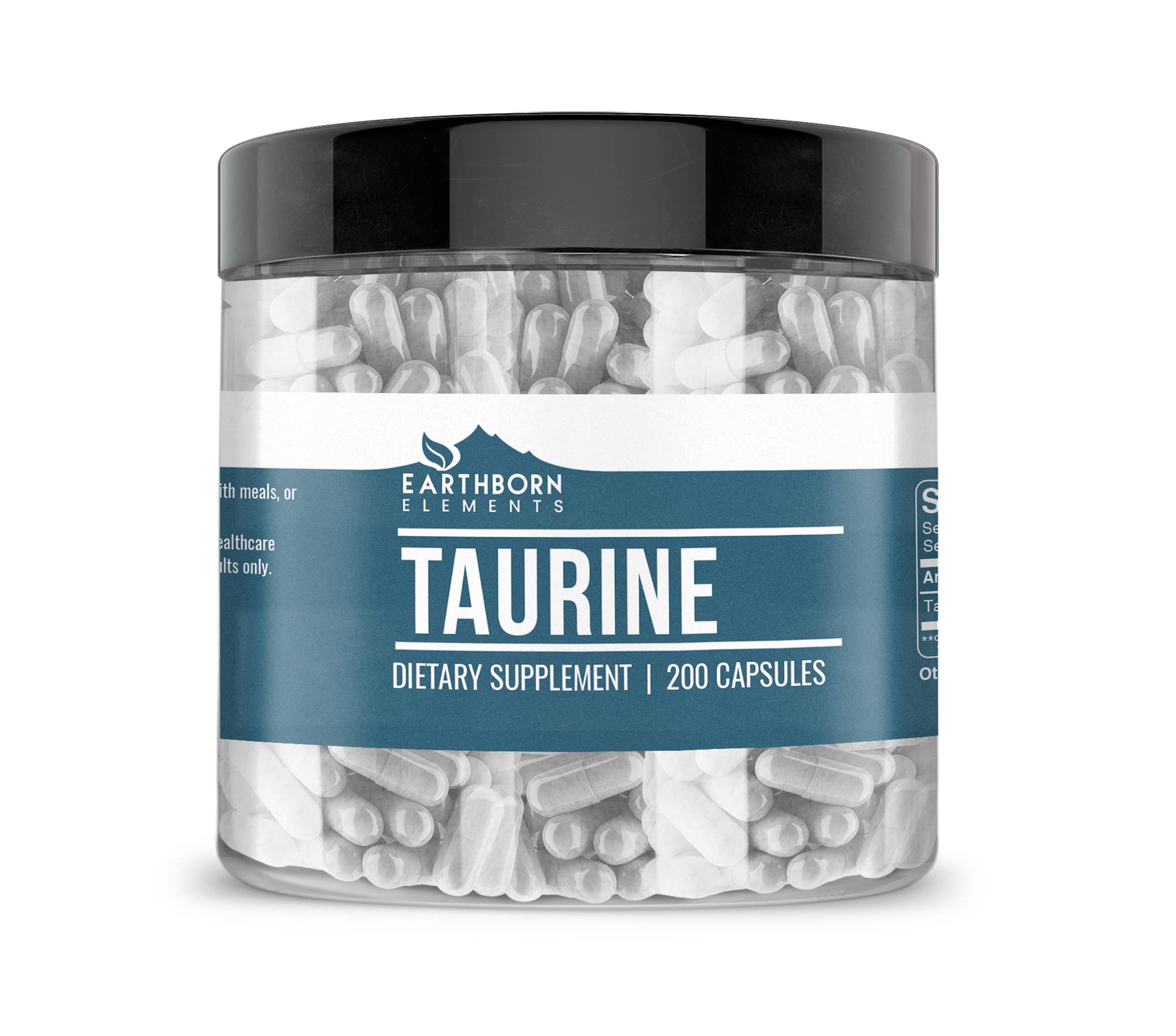 Earthborn Elements Pure Taurine 200 Capsules - Undiluted, No Additives, Vegan & Gluten-Free Supplement for Energy, Focus & Heart Health - Perfect for Athletes, Gamers & Busy Professionals