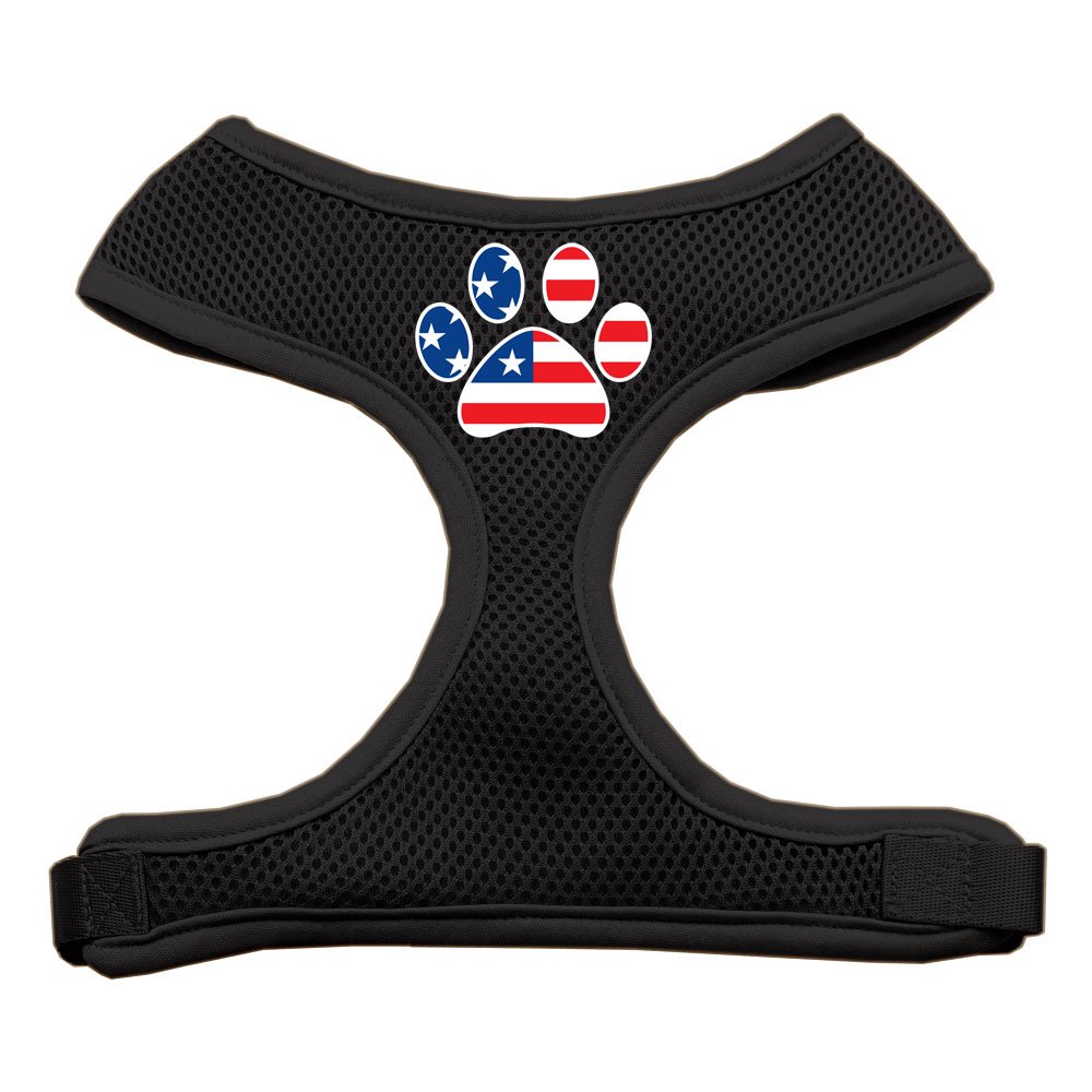 **Mirage USA Soft Mesh Dog Harness with Paw Flag Print - Small, Black - Comfortable & Adjustable for Small Dogs - Perfect for Walks, Hiking & Outdoor Adventures**