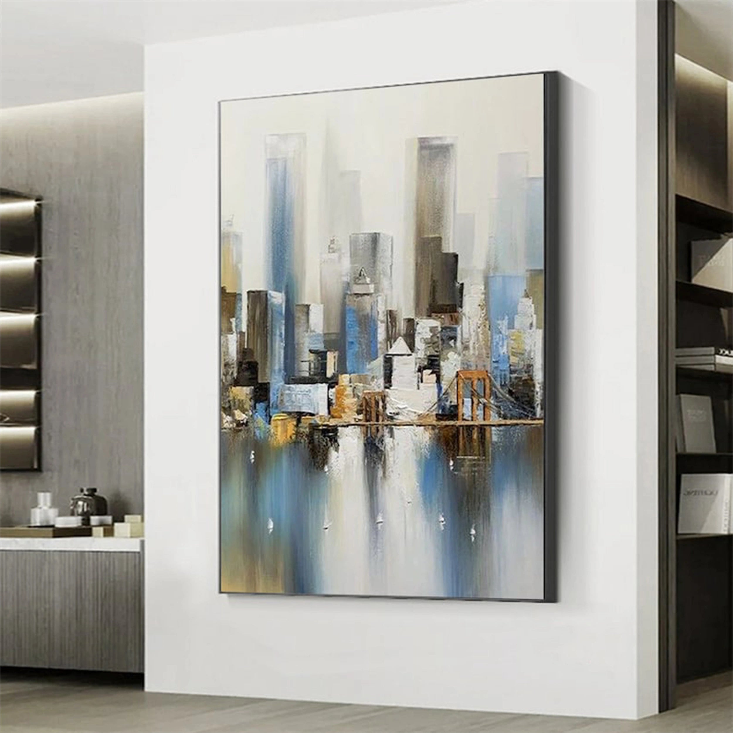 Urban Landscape Painting #UL 018 - Modern Cityscape Wall Art for Home & Office Decor - Perfect for Living Room, Bedroom or Workspace