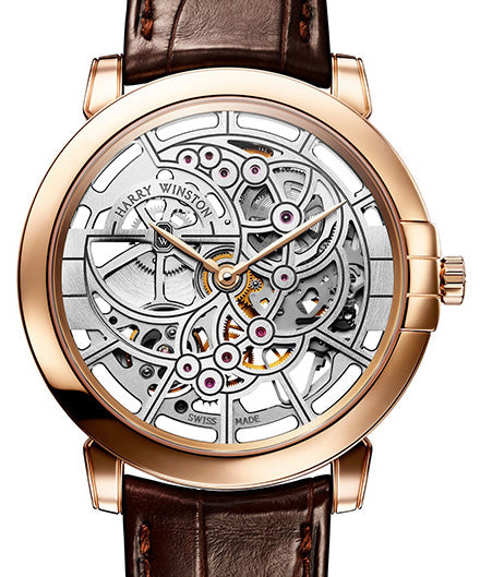 Harry Winston Midnight Skeleton 18K Rose Gold Men's Luxury Watch - Perfect for Formal Events, Business Meetings & Special Occasions