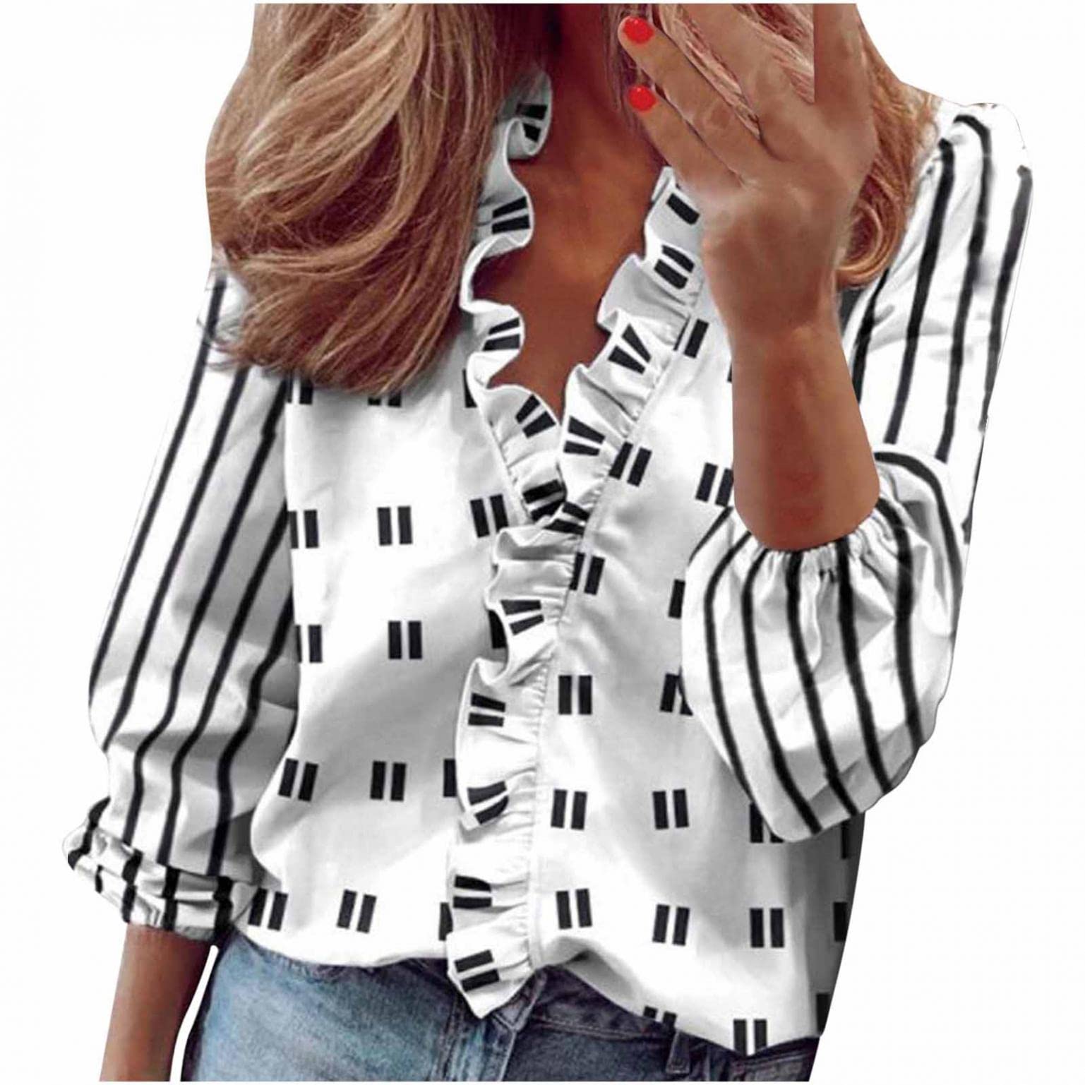 Boho Tops for Women - Casual Full Sleeve White V-Neck Blouse with Butterfly Print | Loose Fit Shirt for Summer, Beach, and Festival Outfits