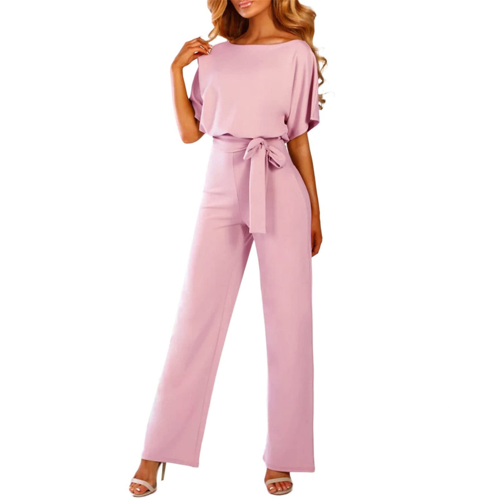 RIJJTRP Women's Plus Size Overalls - Summer Loose Casual Tie Round Neck Jumpsuit with Short Sleeves | Perfect for Outdoor Activities, Gardening, Travel & Casual Wear