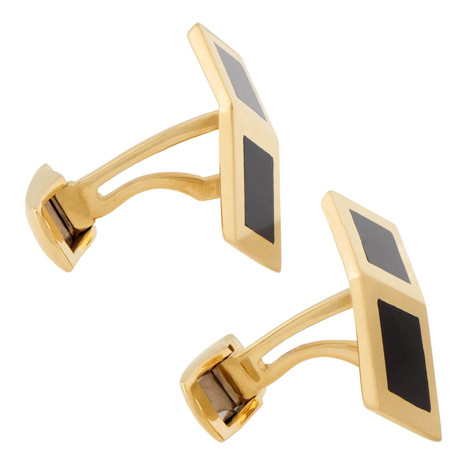 14k Gold Onyx Cube Cufflinks for Men - Elegant Dress Accessories for Weddings, Business & Formal Events