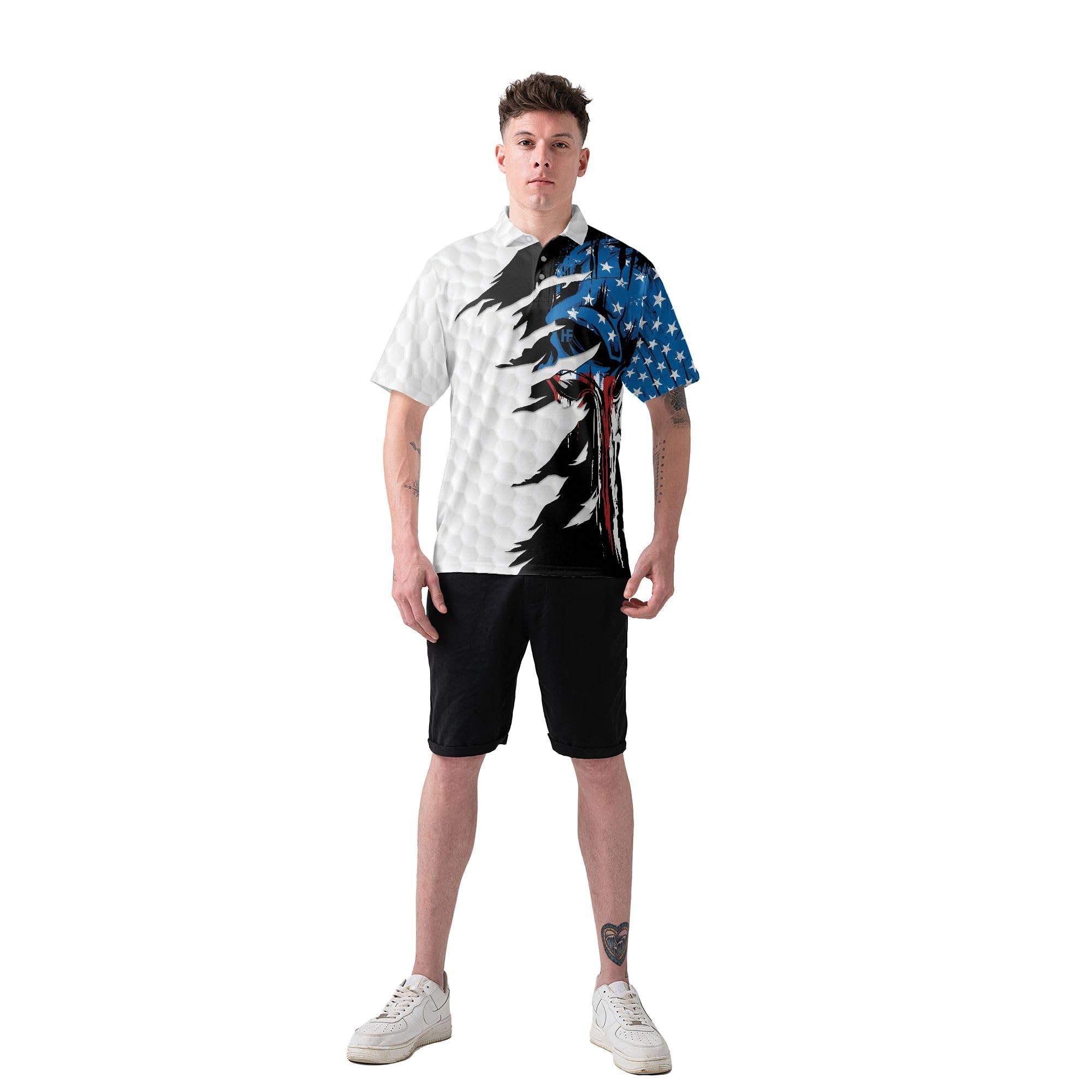 HYPERFAVOR Patriotic Golf Shirts for Men - American Flag Polo Shirts for Golfers - Breathable Short Sleeve Performance Shirt - Perfect for Golf Tournaments & 4th of July Celebrations
