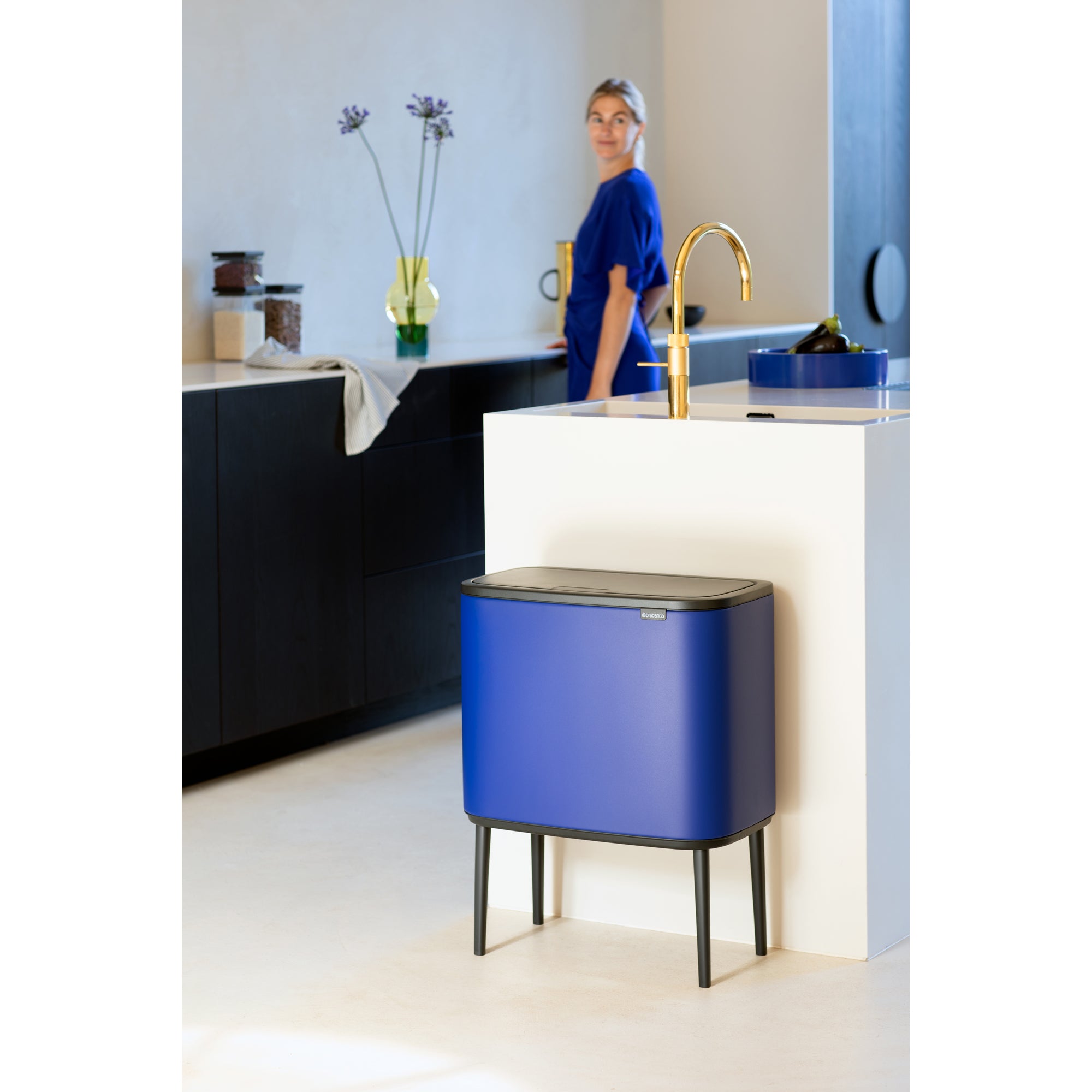 Bo Touch Bin 11 + 23L Mineral Powerful Blue Trash Can - Premium Waste Bin for Kitchen, Bathroom, Office & Home Use