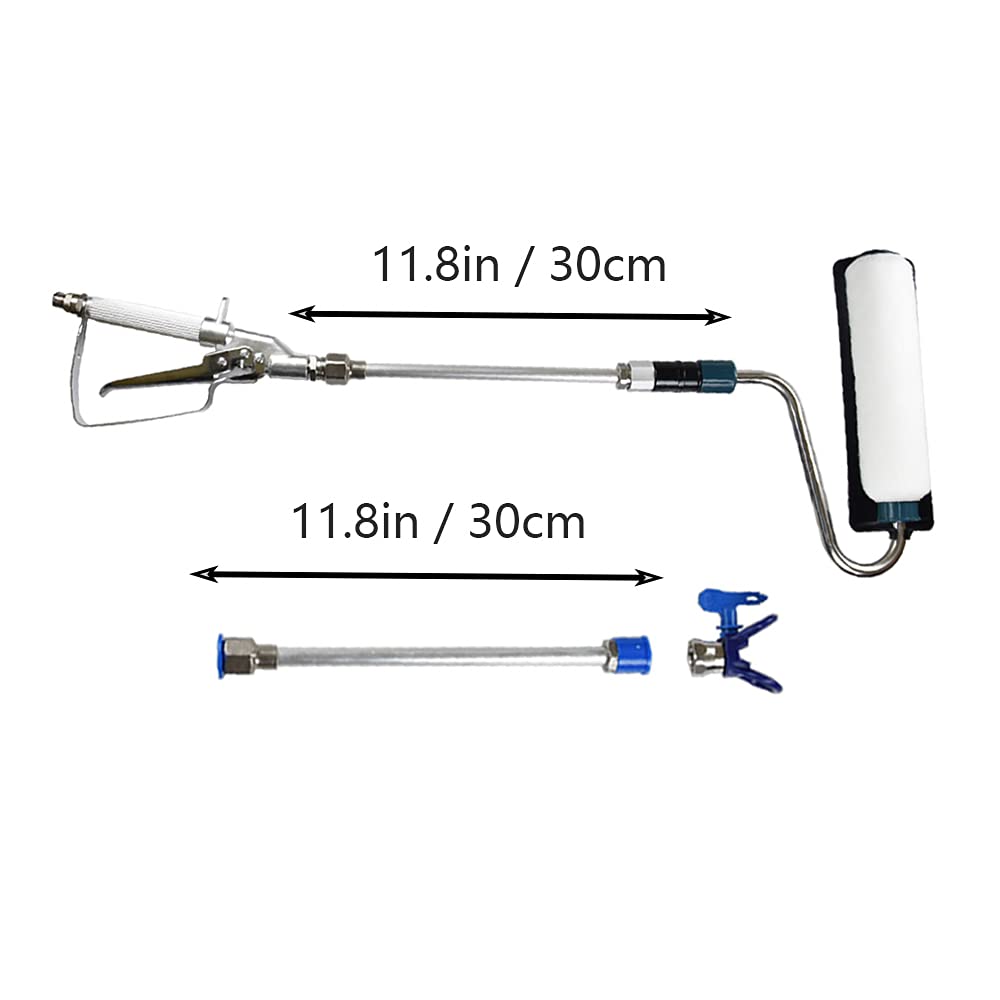 12-Inch Airless Paint Spray Gun Set with Power Roller Extension Pole & Inline Spray - High Pressure Paint Sprayer for Walls, Ceilings, and DIY Home Projects - No Spray Pump Required
