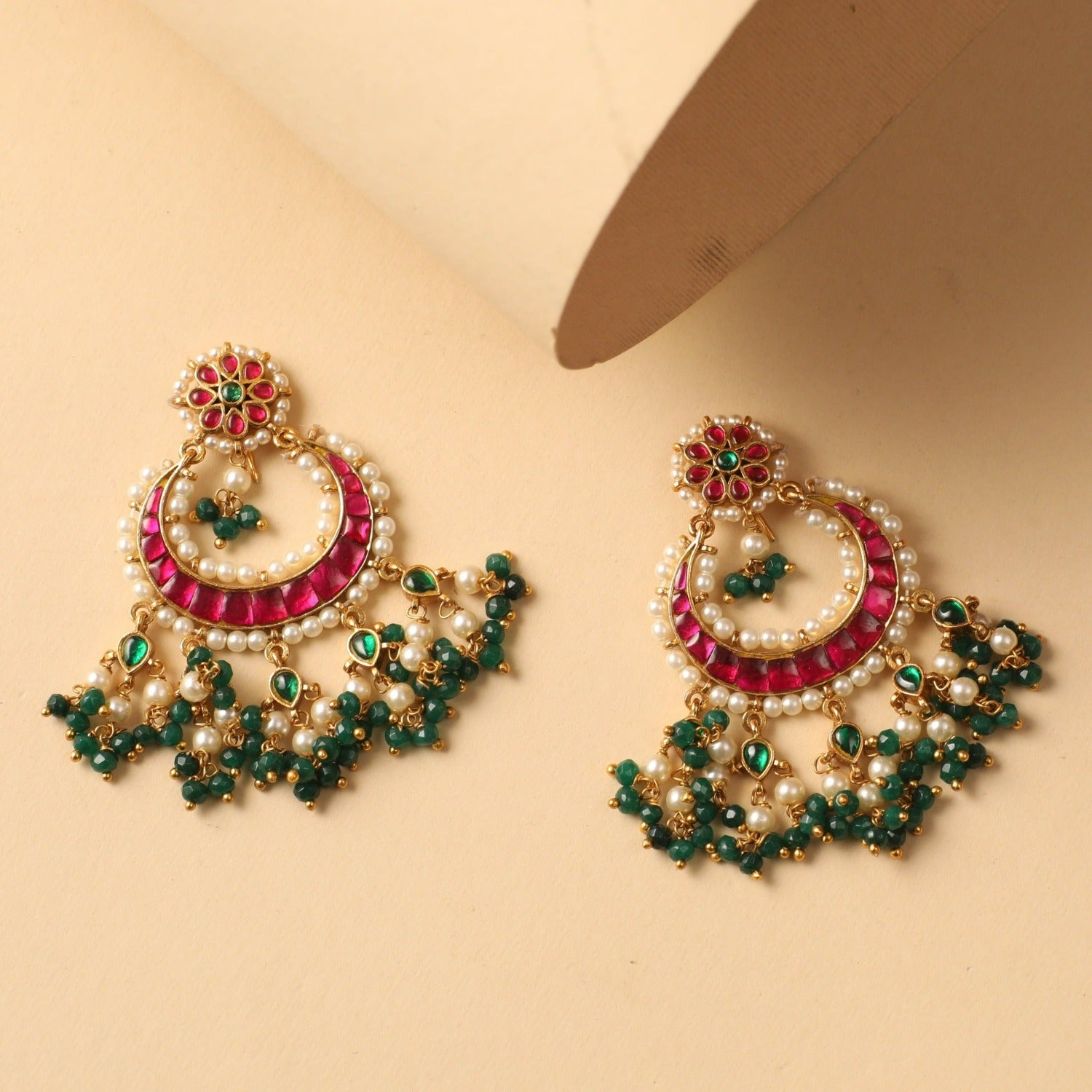 Exquisite Inca Antique Jadau Chandbali Earrings - Handcrafted Ethnic Jewelry for Weddings, Parties & Special Occasions