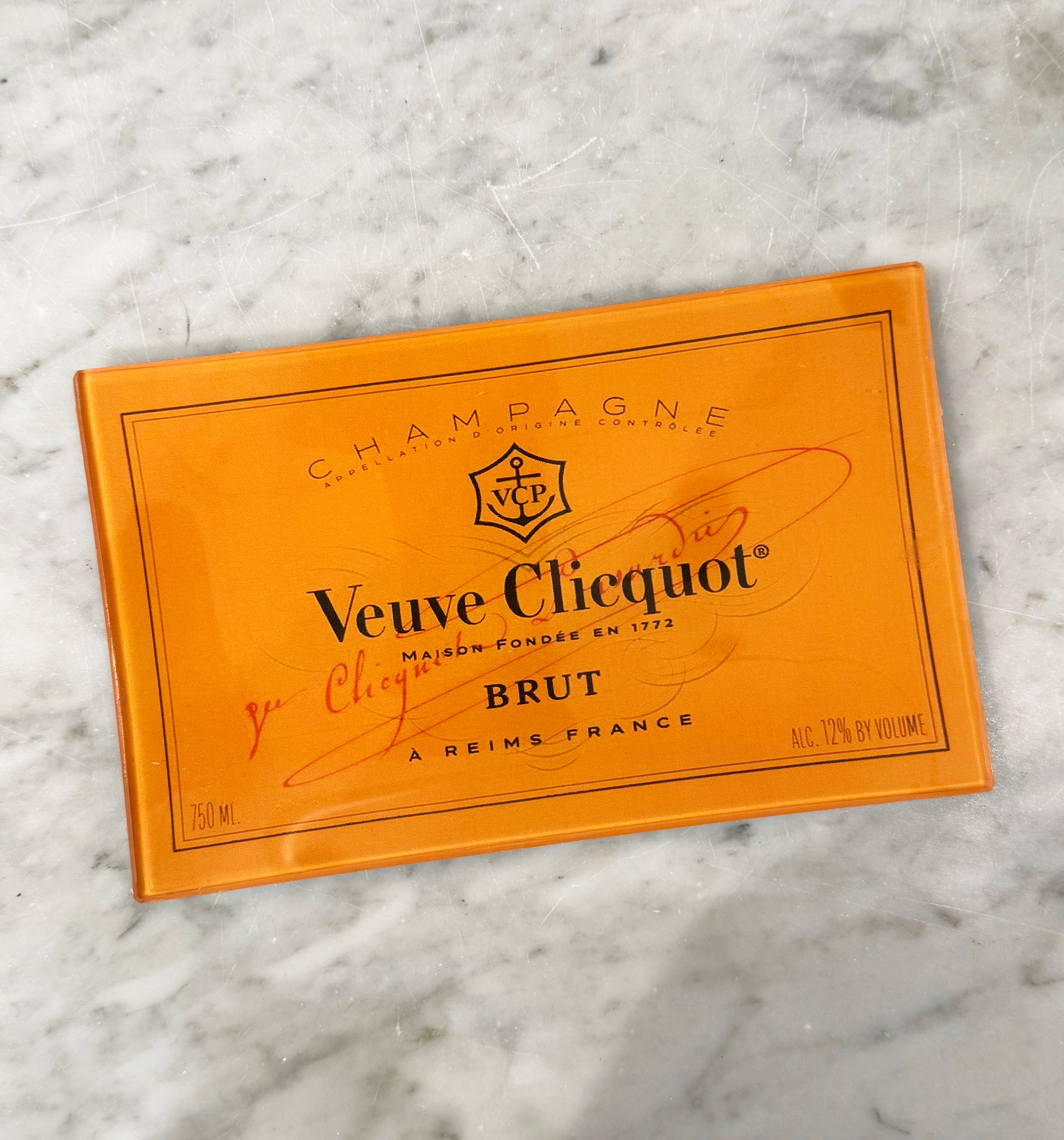 Veuve Clicquot Brut Champagne Decoupage Glass Serving Tray - Elegant Entertaining & Home Decor for Parties, Weddings, Gifts