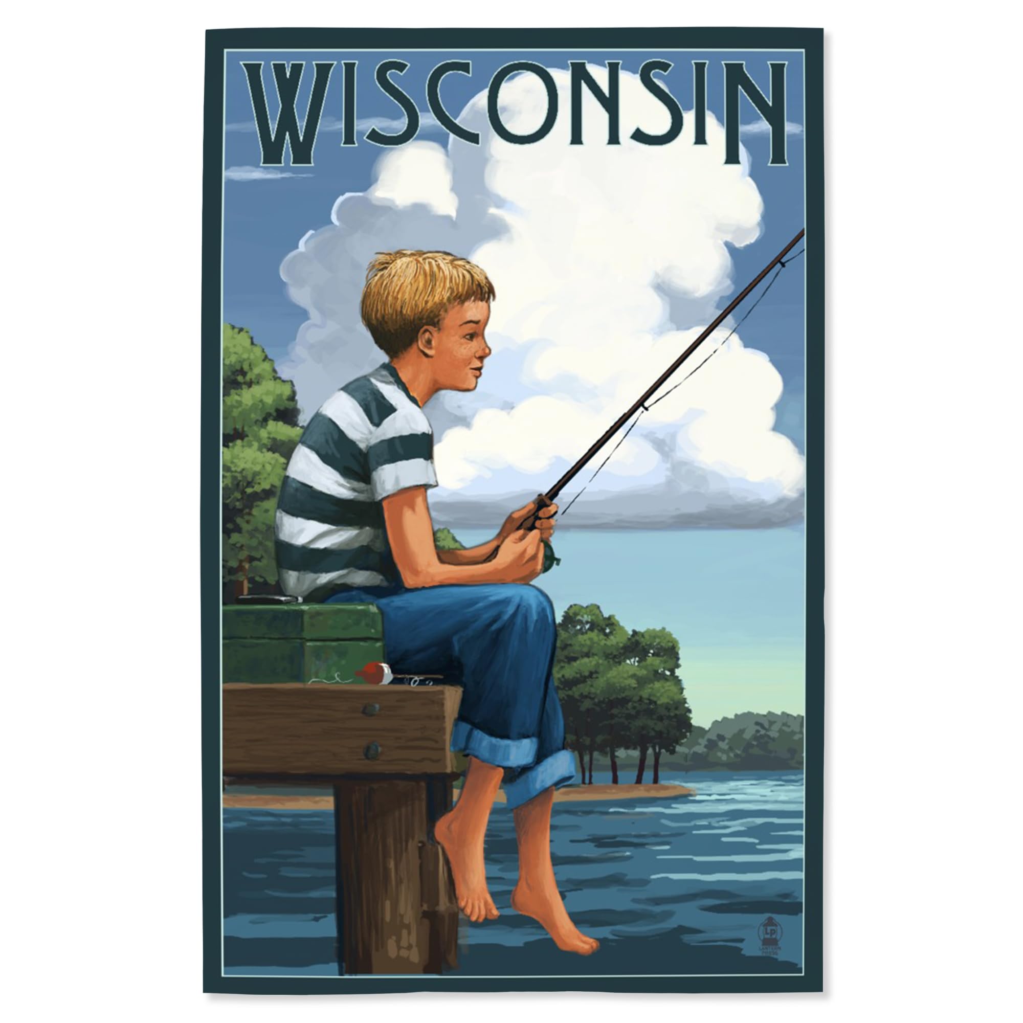 Lantern Press 16x24 Inch Giclee Art Print - Wisconsin Boy Fishing Wall Decor - Perfect for Living Room, Bedroom & Office