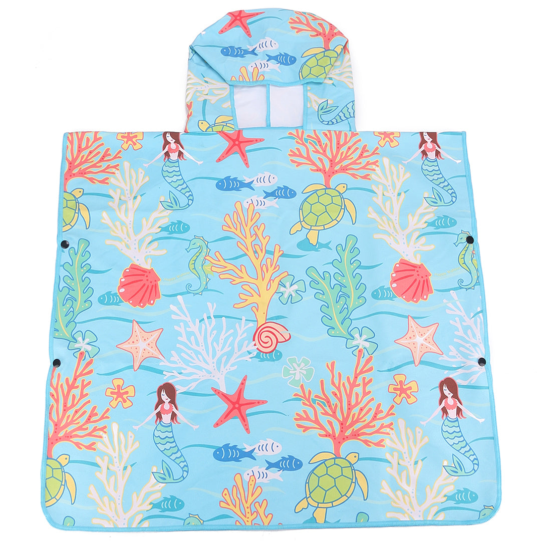 Kids Hooded Beach Towel Poncho - Mermaid Blue Swim Cover Up for Girls, Quick Dry & UV Protection - Perfect for Swimming, Surfing & Beach Vacations