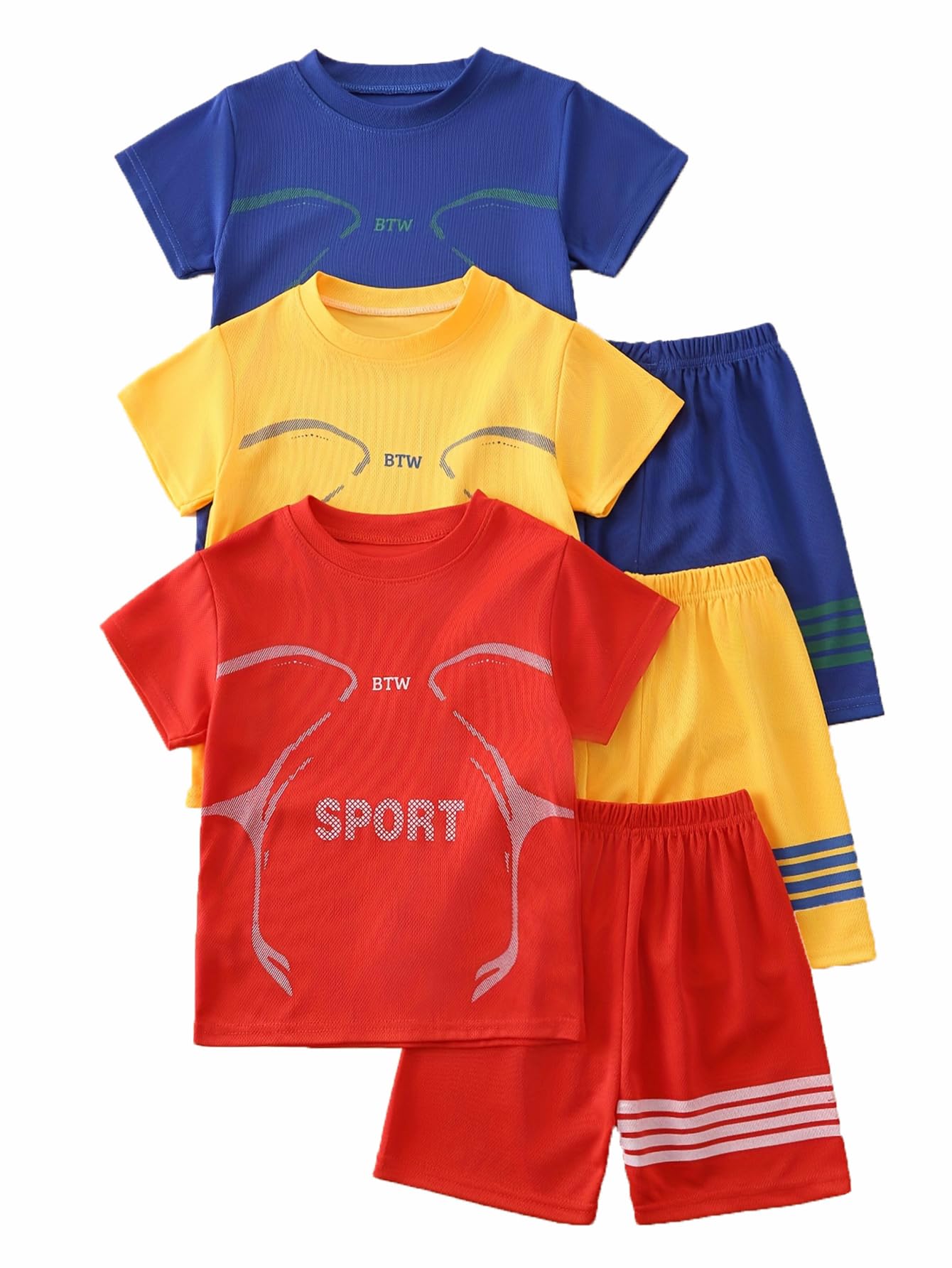 **Boys' Active Shorts Set - 6-Piece Quick-Dry T-Shirt & Shorts for Summer Sports & Play | Comfortable Athletic Wear for Kids 4-12 Years**    *(Use Case: Perfect for outdoor activities, sports, summer camps, and everyday play!)*