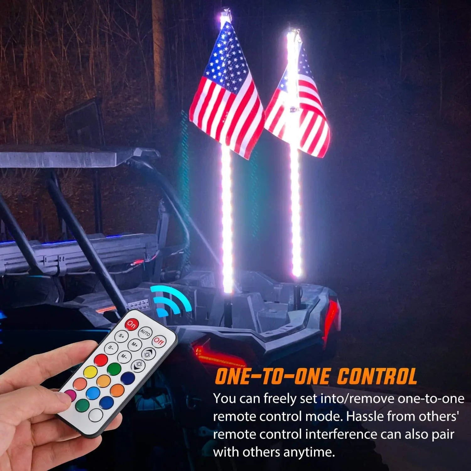 2Pcs 5FT Spiral Antenna with Spring Base LED Whip Light - RF Remote Control & 8.6FT Wire 5Pin Switch | for Off-Road Vehicles, ATV, UTV, Trucks, Motorcycles - Durable & Waterproof for Outdoor Adventures