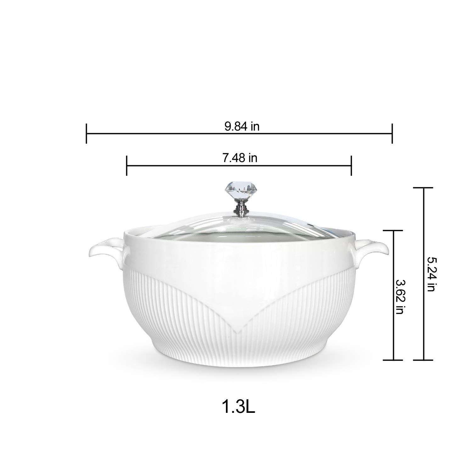 Premium White Ceramic Soup Tureen with Glass Lid - 7.48 Inch Porcelain Serving Bowl for Restaurants & Home Kitchens - Elegant Decorative Covered Soup Tureen for Creamy Soups, Stews & Chili - Perfect for Dinner Parties, Holiday Meals & Family Gatherings